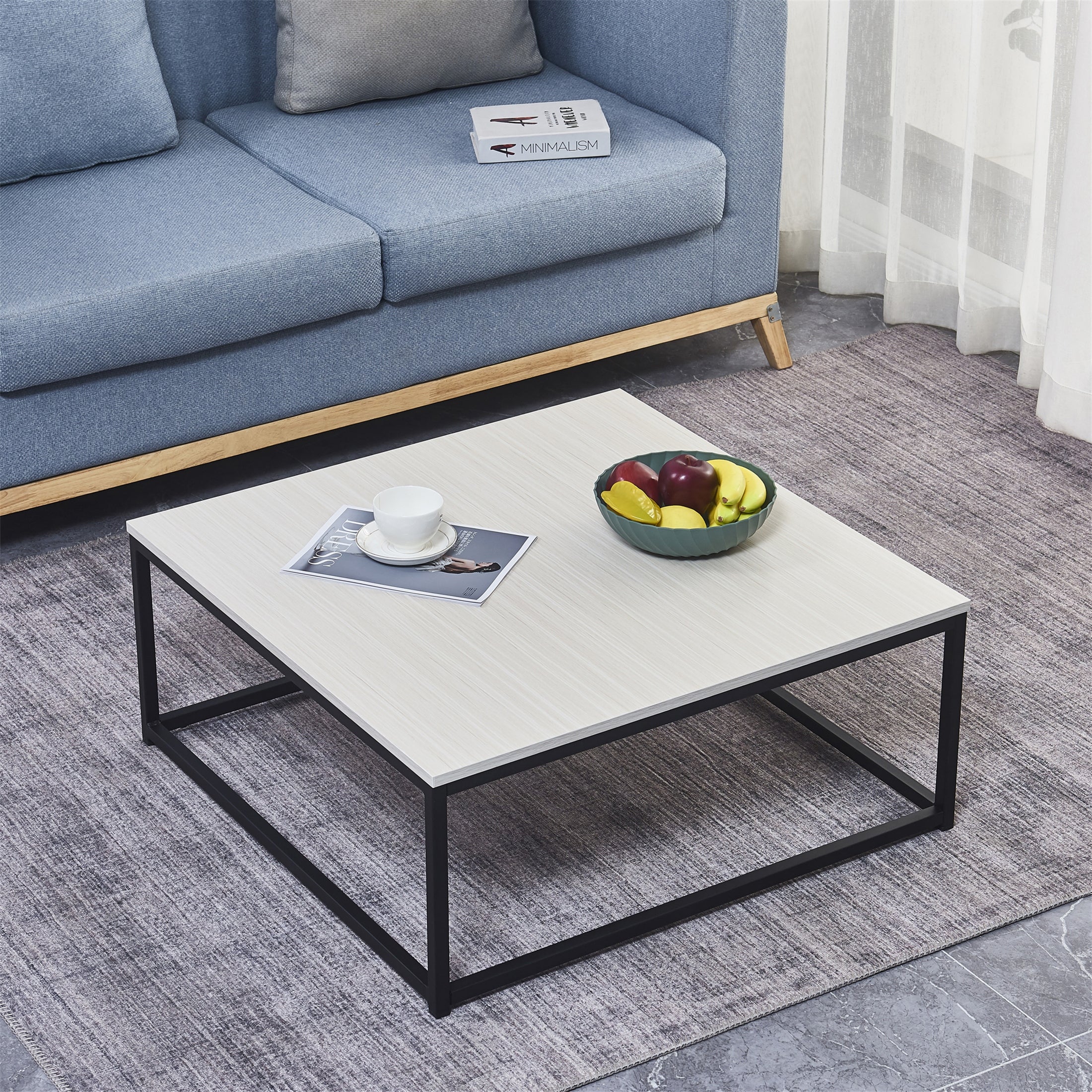 Coffee Table for Living Room Sturdy Wood and Metal Cocktail Table， Beige - Mycitystee