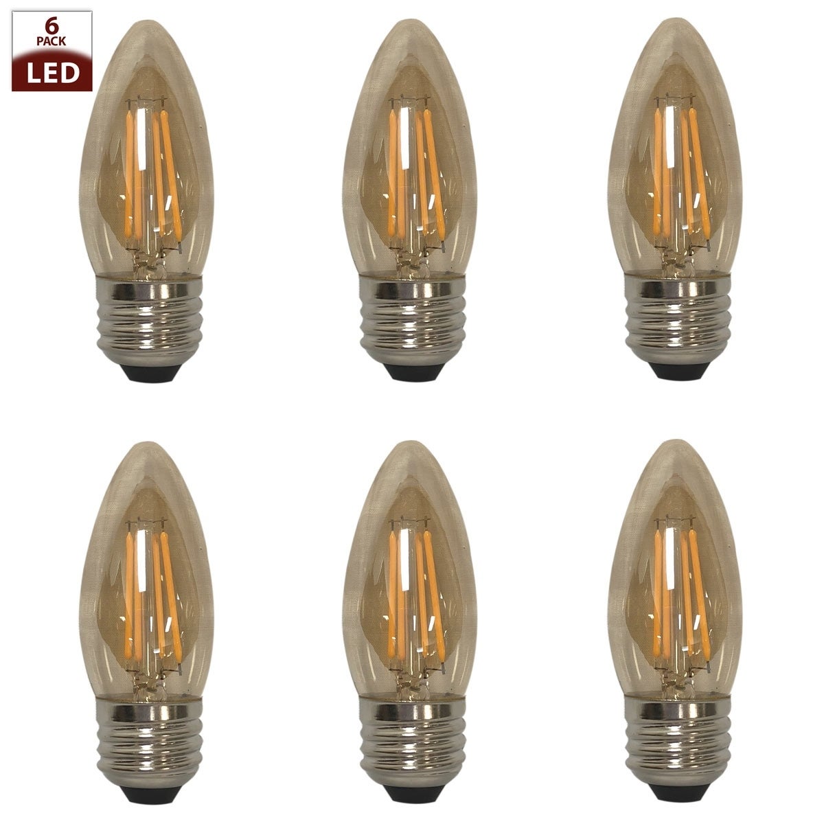 Royal Designs Decorative Vintage Tinted Indoor or Outdoor Candle Shape Edison Medium Base Dimmable LED Bulbs， 6 Pack - Mycitystee
