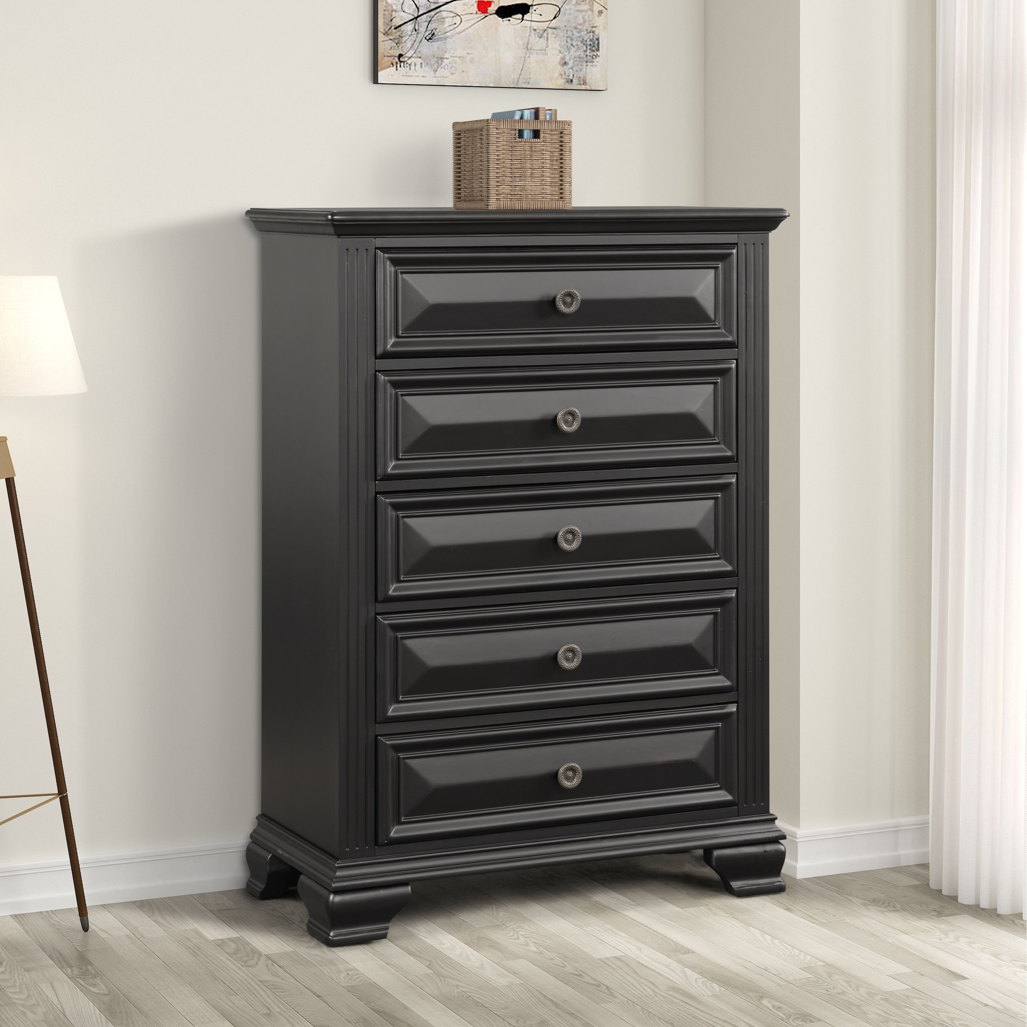 Roundhill Furniture Renova Vintage Black 5-Drawer Chest - - 31294007 - Mycitystee