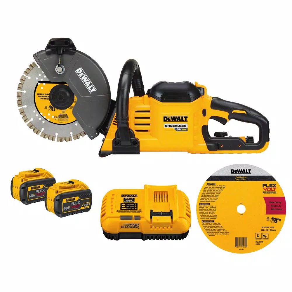 DEWALT FLEXVOLT 60-Volt MAX Cordless Brushless 9 in. Cut-Off Construction Saw with (2) FLEXVOLT 9.0Ah Batteries and#8211; XDC Depot - Mycitystee