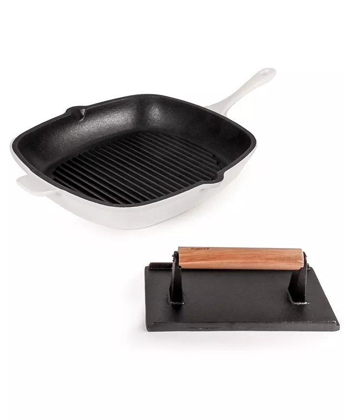 BergHOFF Neo Cast Iron Grill Pan and Bacon， Steak Press， Set of 2 - Mycitystee