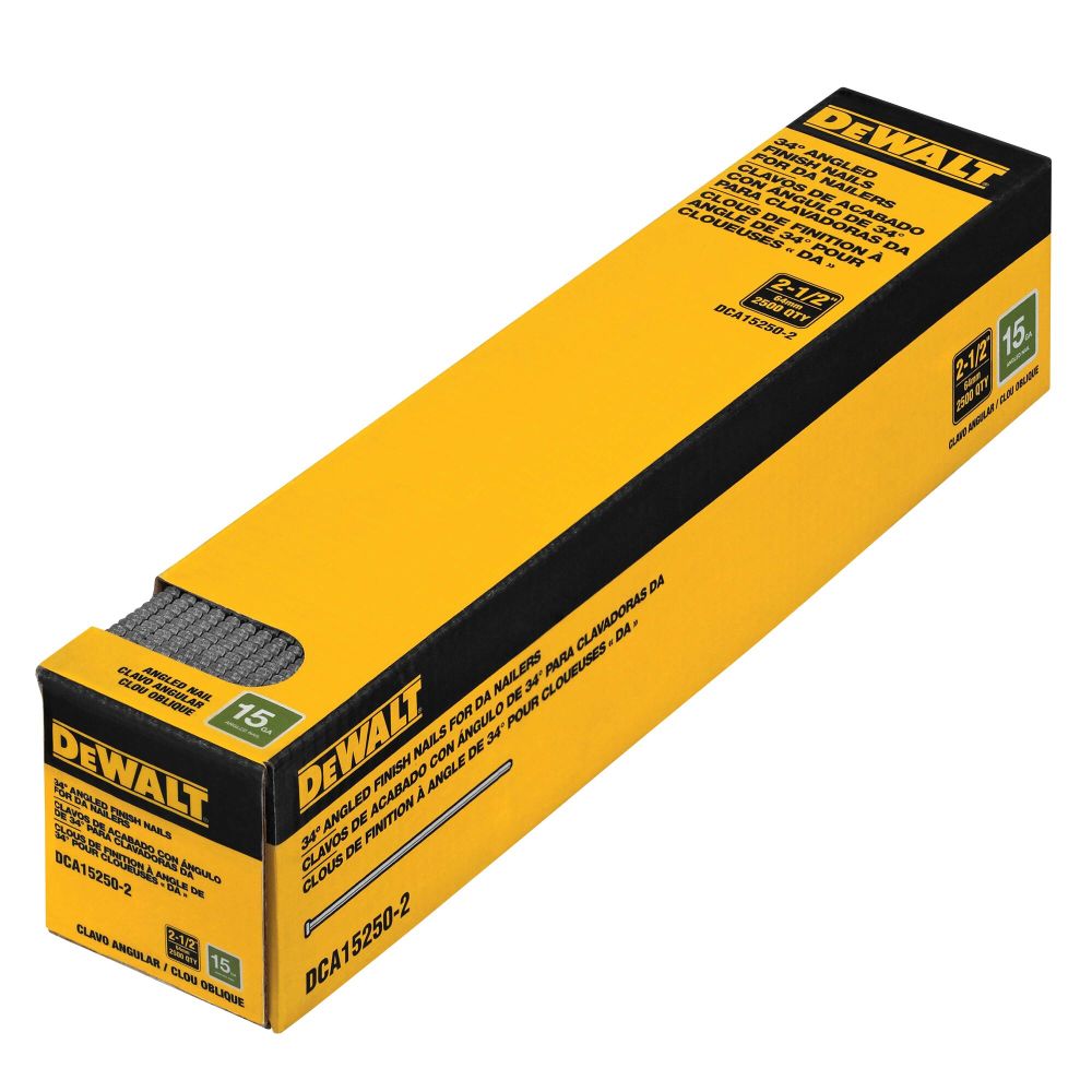 DEWALT 15 Gauge 2 1/2 in DA Style Angled Finish Nails 2500qty DCA15250-2 from DEWALT - Mycitystee