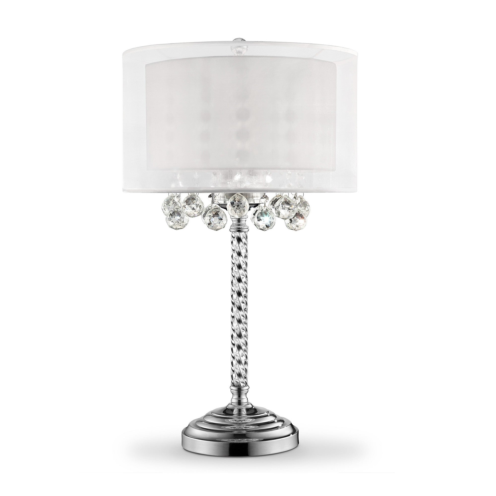 Chic Silver Tall Table Lamp with Crystal Accents and Silver Shade - Large - Mycitystee