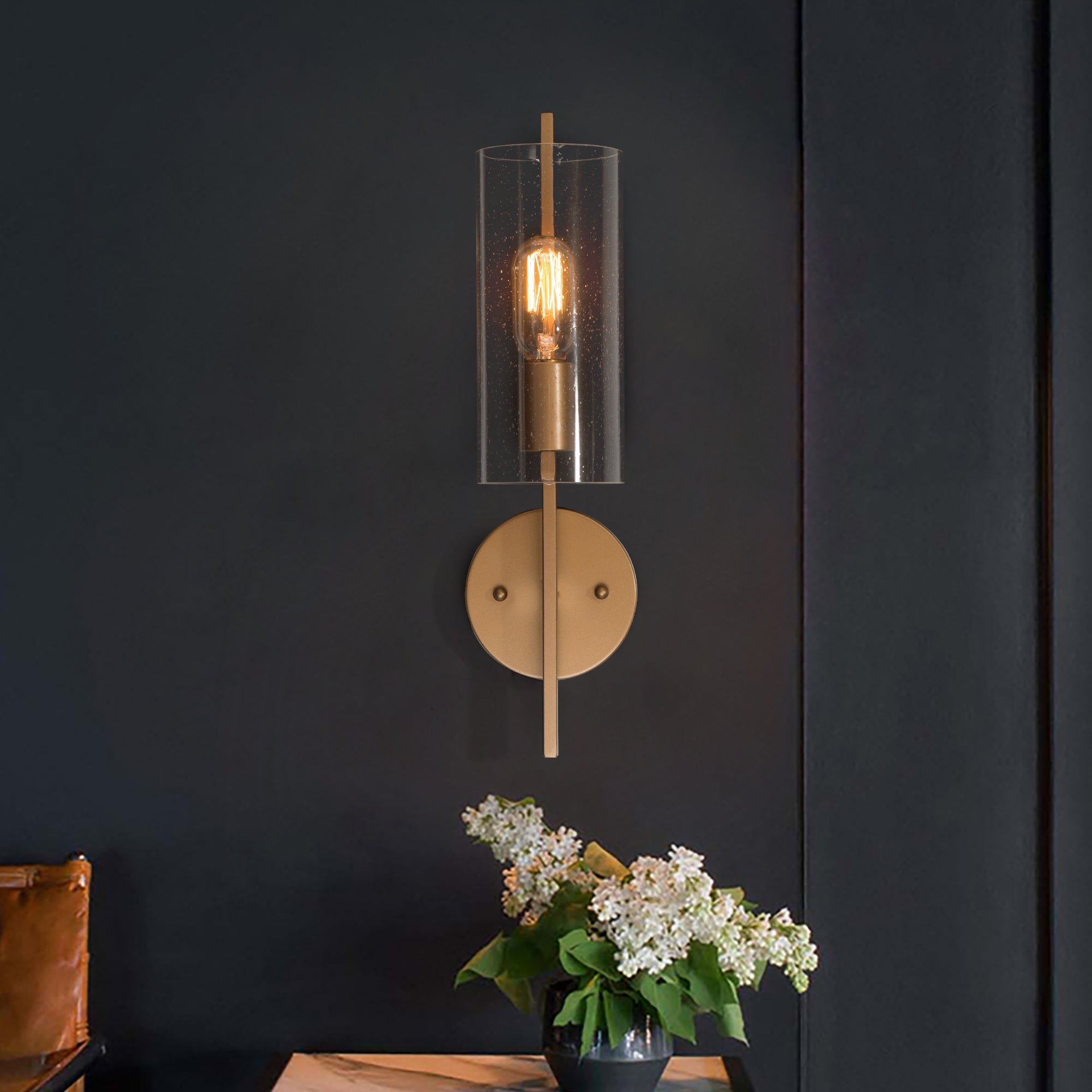 Velus Modern Contemporary Gold 1-light Long Bar Bathroom Vanity Light Glass Wall Sconce - Mycitystee