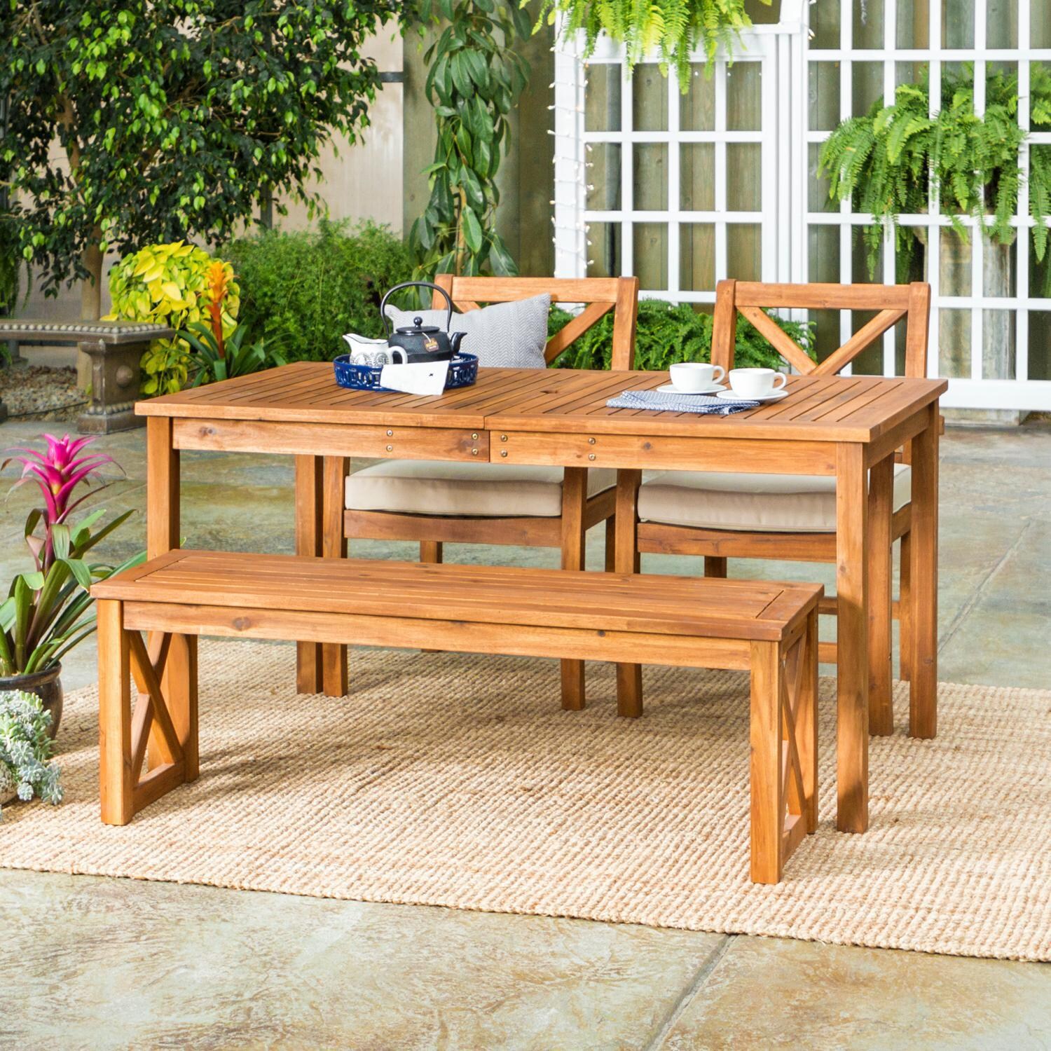 Ultimate Patio Camille Way 4 Piece Acacia Patio Dining Set W/ 60 X 32 Inch Rectangular Table - Mycitystee