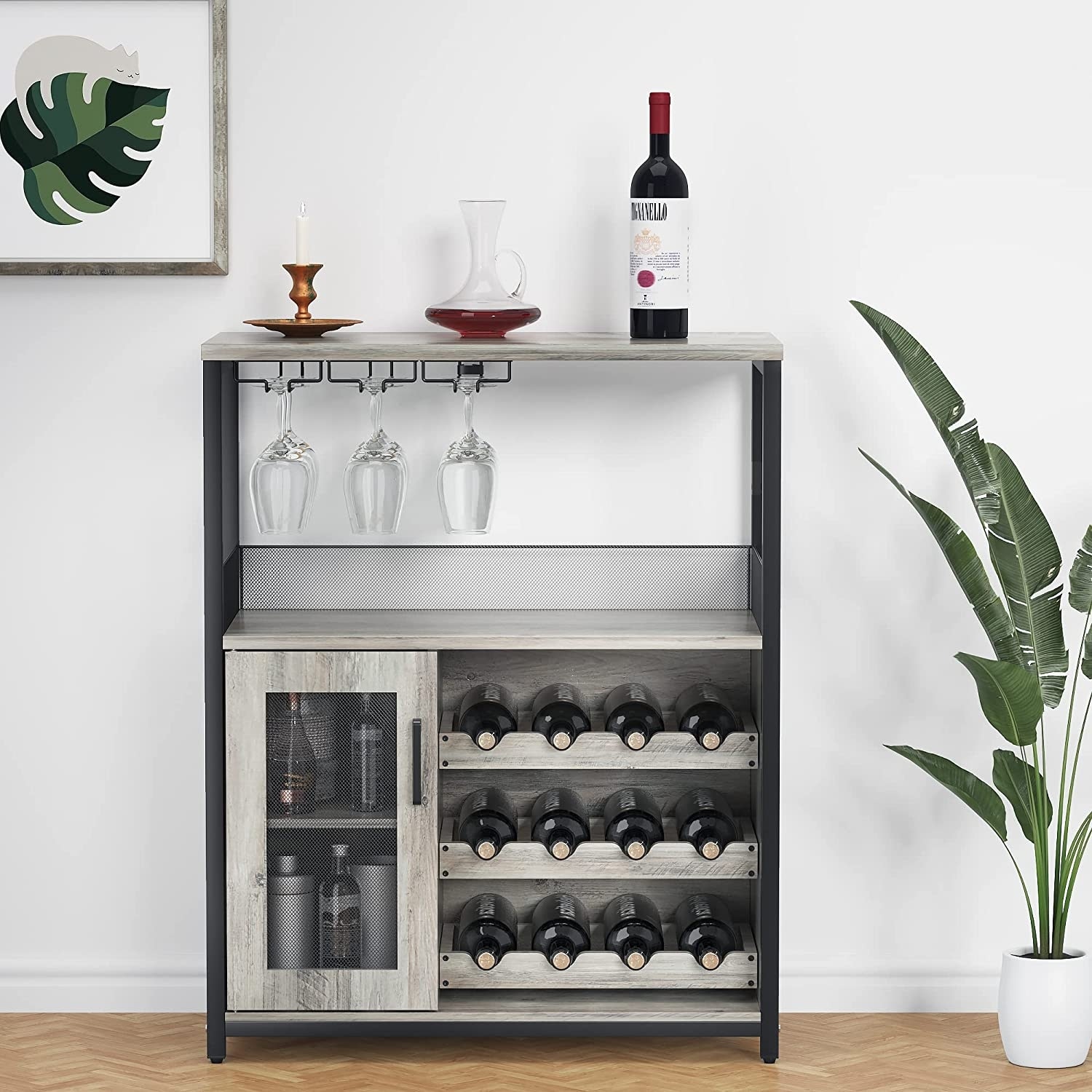 Wine Bar Rack Cabinet with Detachable Wine Rack， Bar Cabinet with Glass Holder - Mycitystee