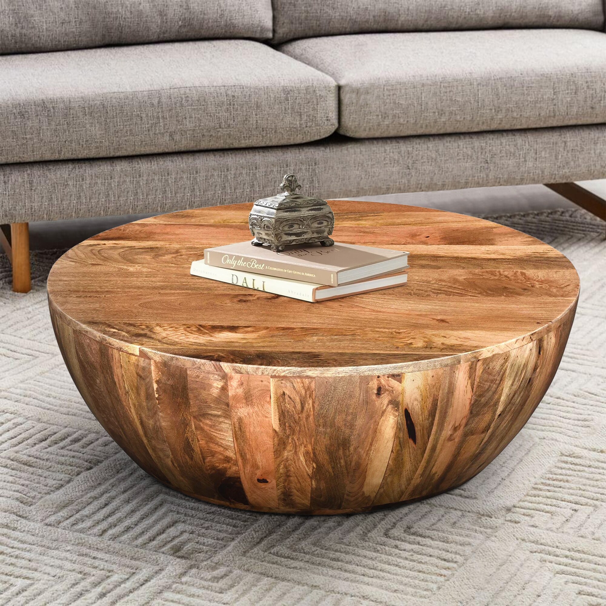 Mango Wood Dark Brown Round Coffee Table - Mycitystee