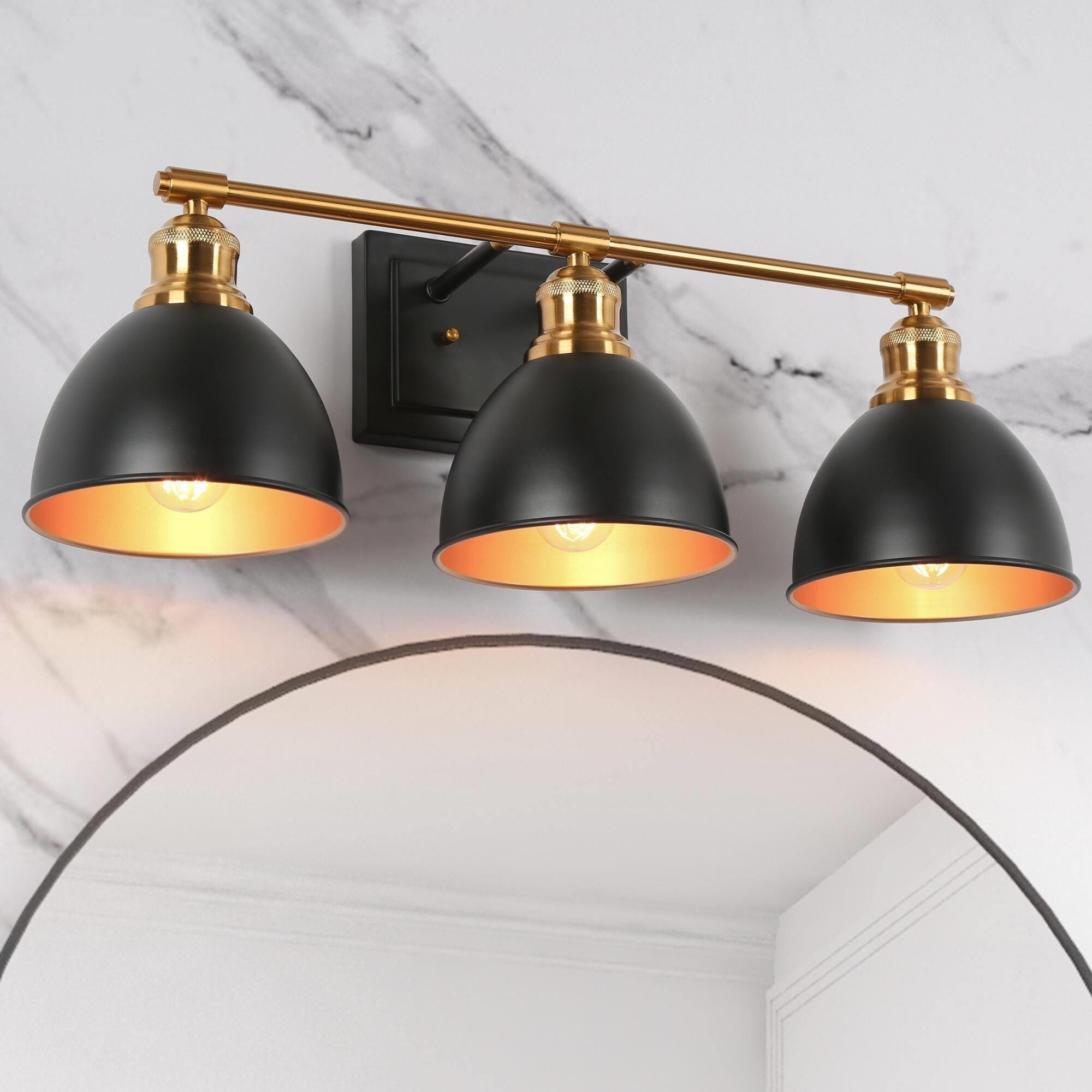 Tetty Modern Industrial Black Gold Bathroom Vanity Light 3-Light Metal Wall Sconces for Powder Room - 23'' L x 6.5'' W x 8'' H - Mycitystee