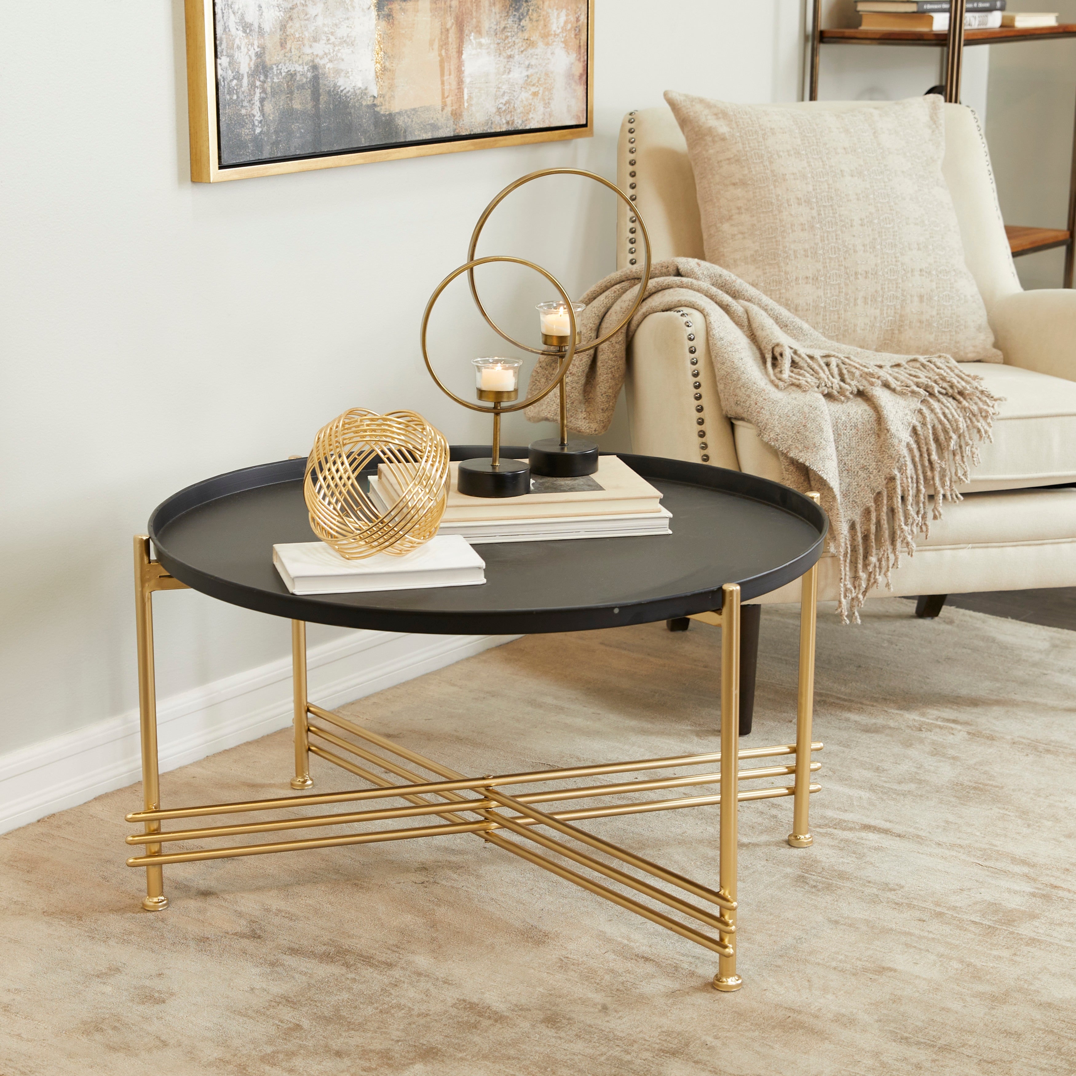 Gold Metal Modern Coffee Table - 33 x 33 x 19 - Mycitystee