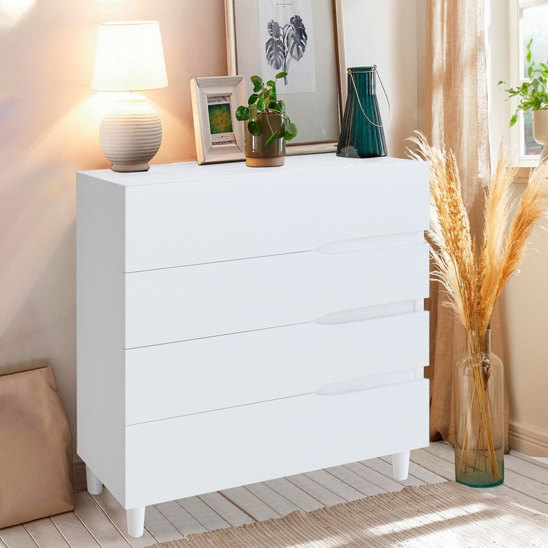 Grondin Modern Contemporary Chest of Drawers， Wooden Dresser with 4 Drawers， Cut-Out Handles and Solid Rubberwood Legs - - 36899046 - Mycitystee