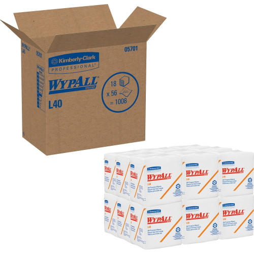 WypAll L40 Towels， 1/4 Fold， 12.5 x 12， White， 56/Box， 18 Packs/Carton (05701) - Mycitystee