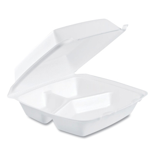 Dart Foam Hinged Lid Containers， 3-Compartment， 8.38 x 7.78 x 3.25， 200/Carton (85HT3R) - Mycitystee