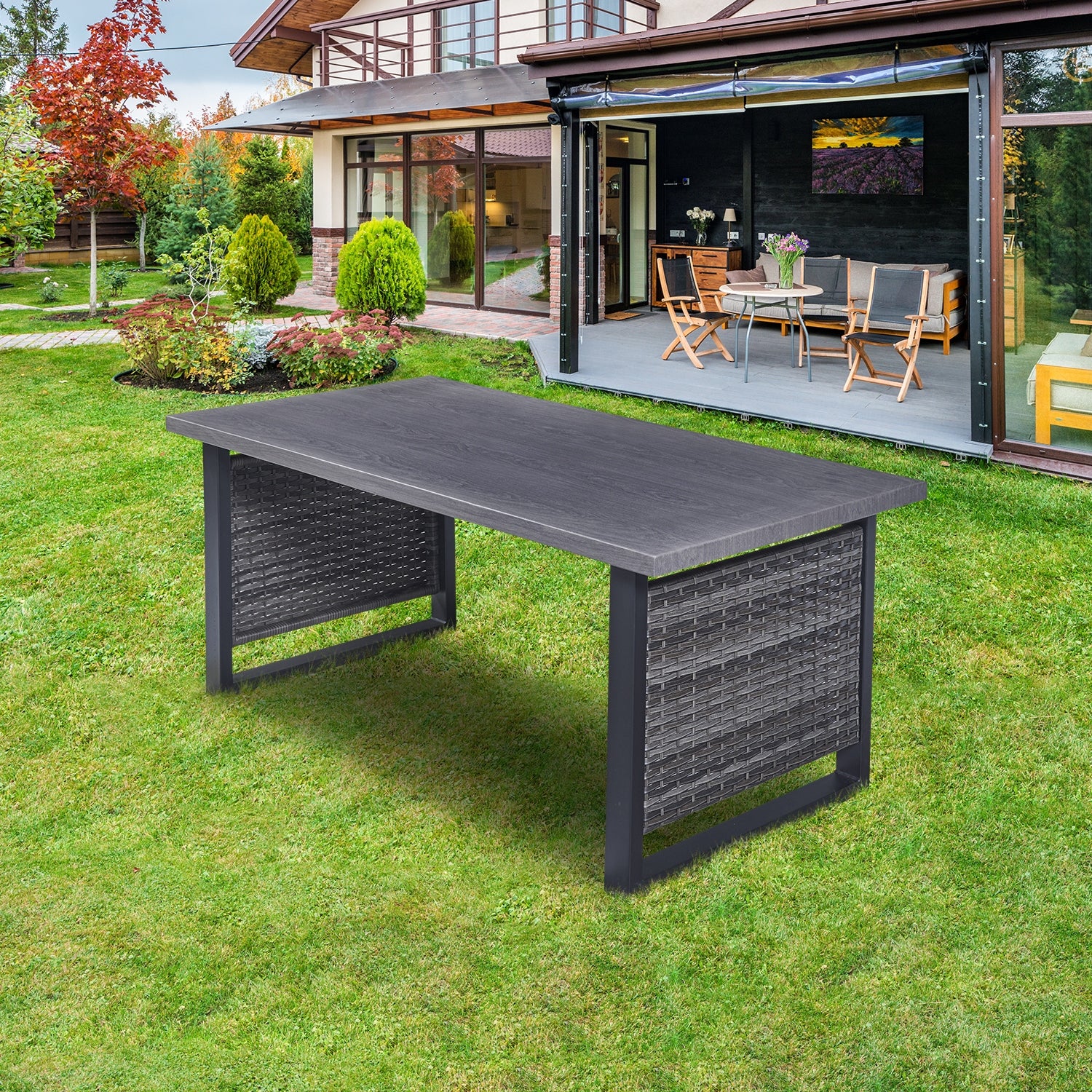 Outdoor Wicker Coffee Table Rectangle Dining Table - Mycitystee