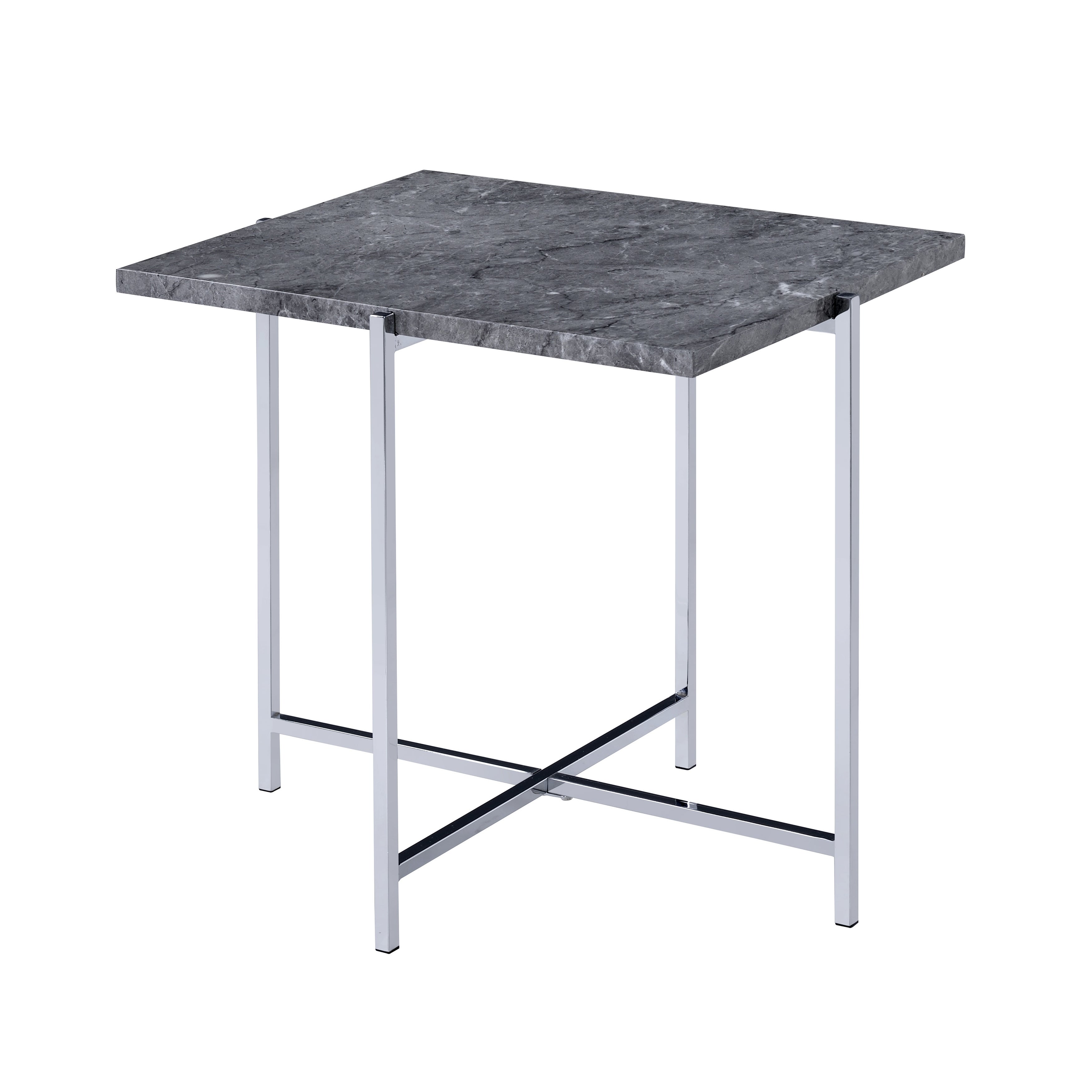 Contemporary Marble Top End Table with Trestle BaseGray and Silver - Mycitystee