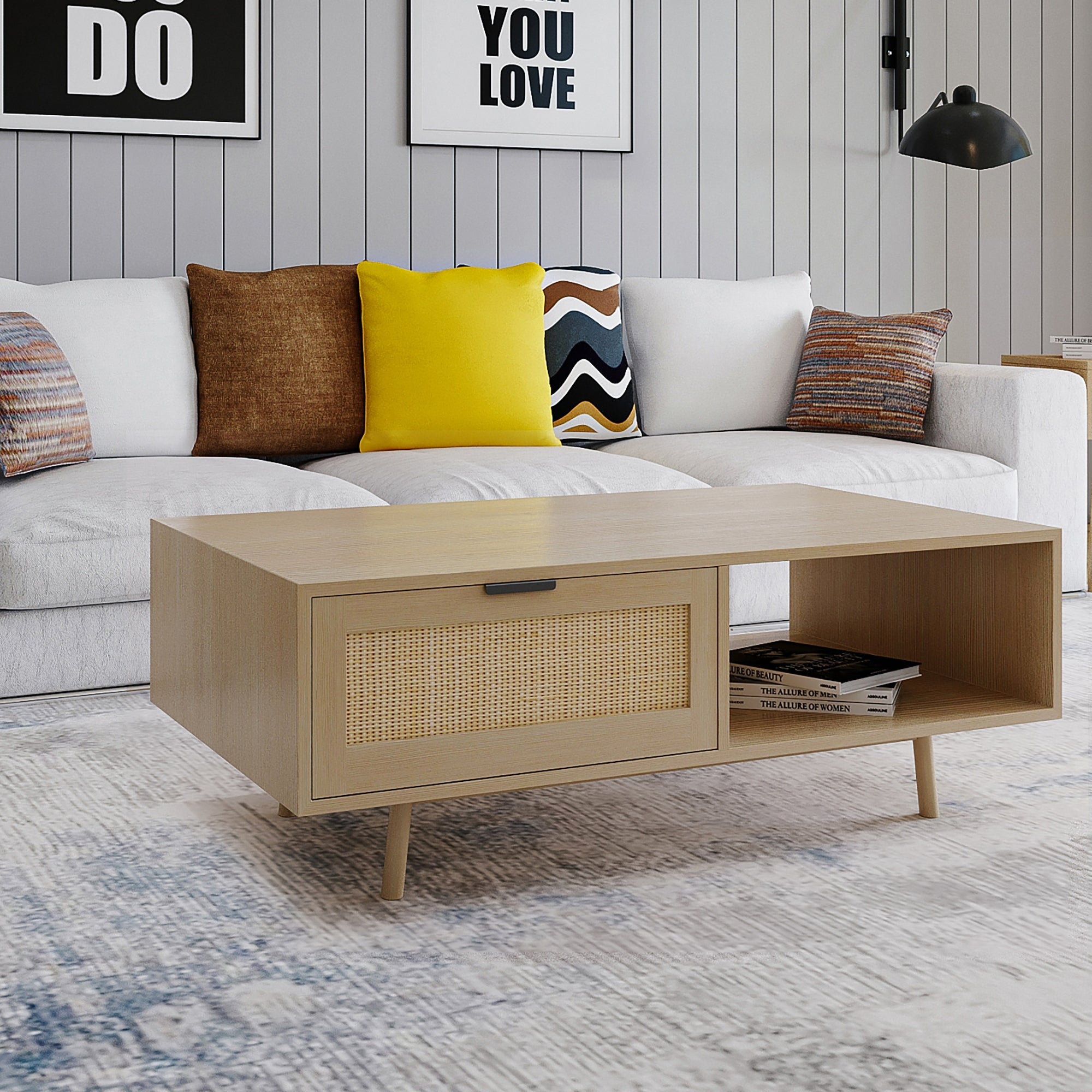 Madison BoHo Coastal Rattan Wicker Woven Storage Coffee Table - Mycitystee