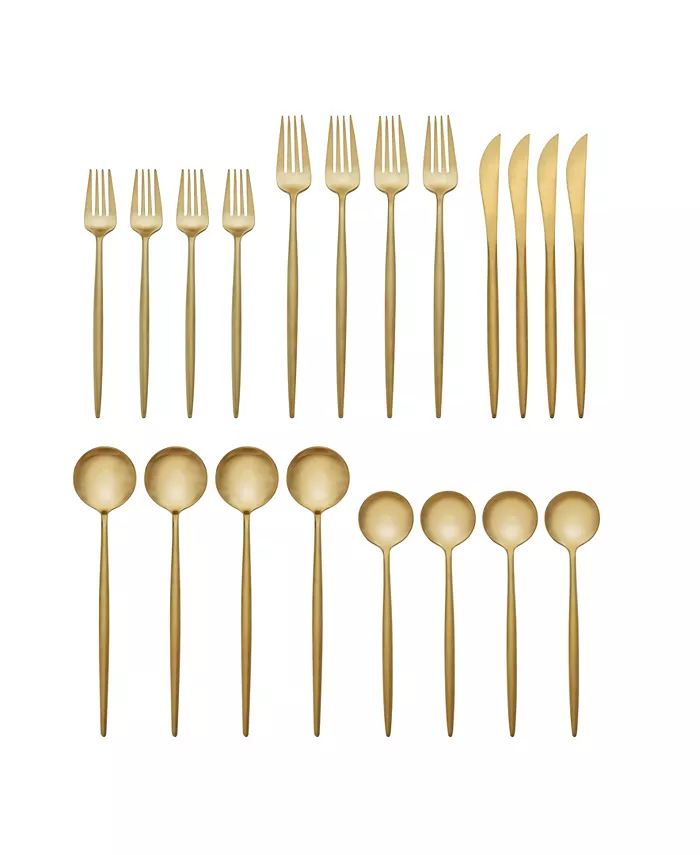 Hampton Forge Skandia Zephyr Satin Gold 20-PC Flatware Set， Service for 4 - Mycitystee