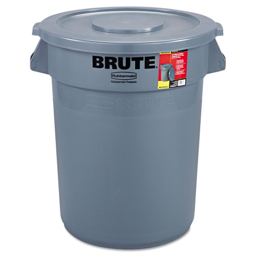 Rubbermaid Commercial Brute Container with Lid， 32 gal， Plastic， Gray (863292GRA) - Mycitystee
