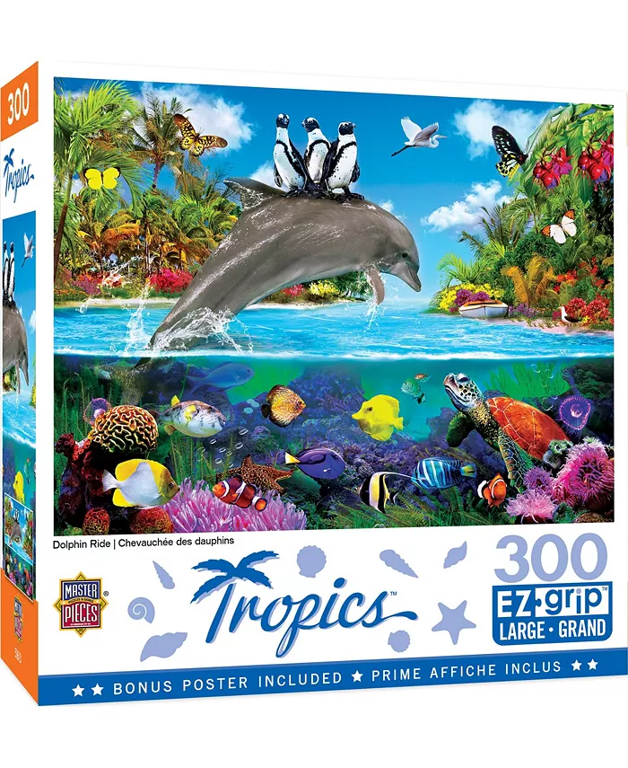 MasterPieces Puzzles Tropics - Dolphin Ride 300 Piece Adult Jigsaw Puzzle - Mycitystee