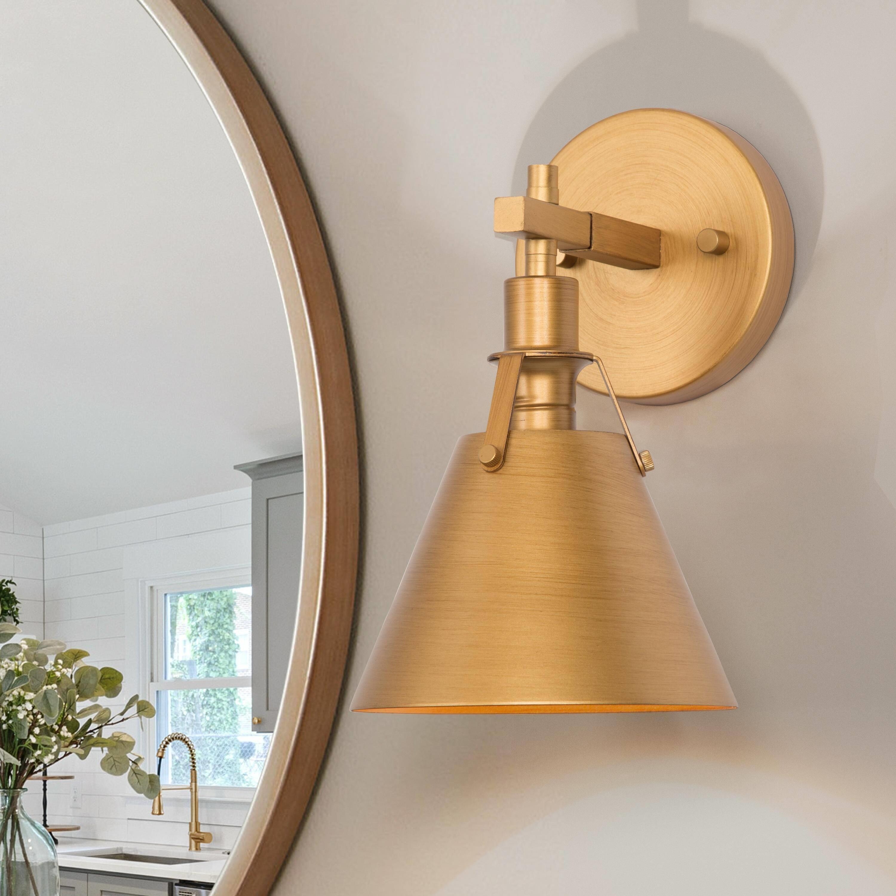 Dilley Modern Brass Gold 1-Light Metal Wall Sconce Cone Bathroom Vanity Lights - D6'' x H8.5'' - Mycitystee