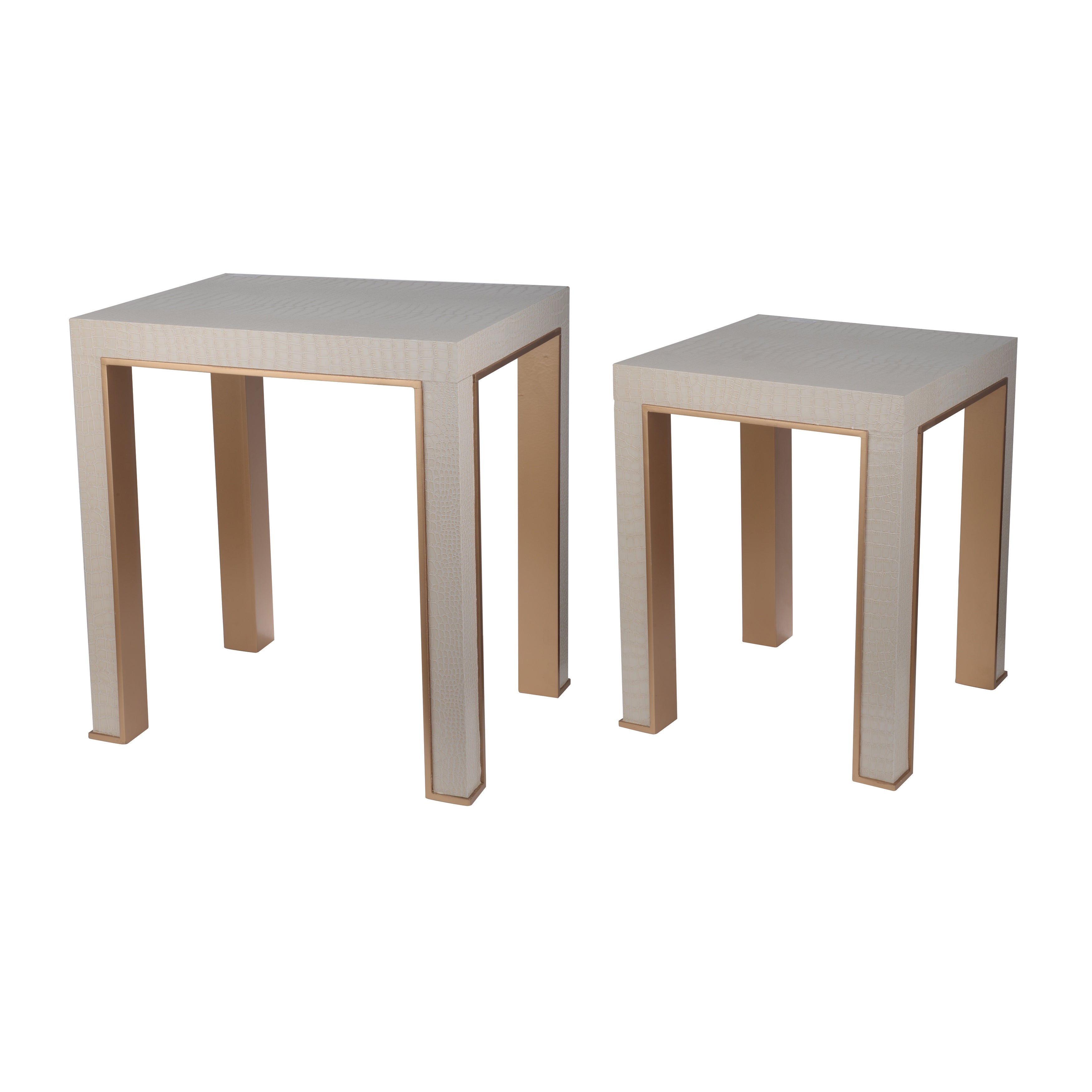 25， 22 Inch Side End Tables， Faux Leather Upholstered， Set of 2， Beige - Mycitystee