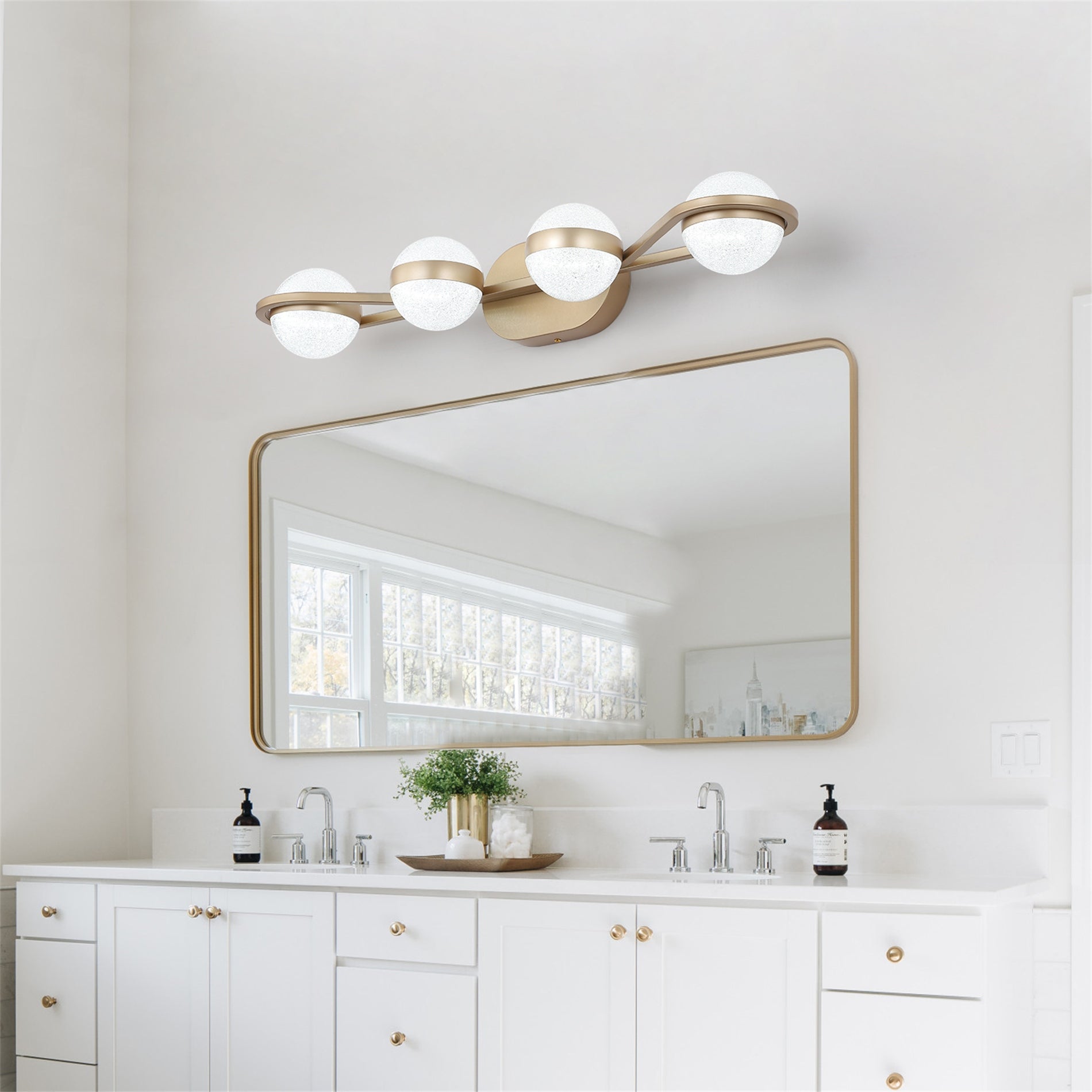 LED 4-Lights Brushed Metal Globe Glass Shade Vanity Lights Fixtures - Mycitystee