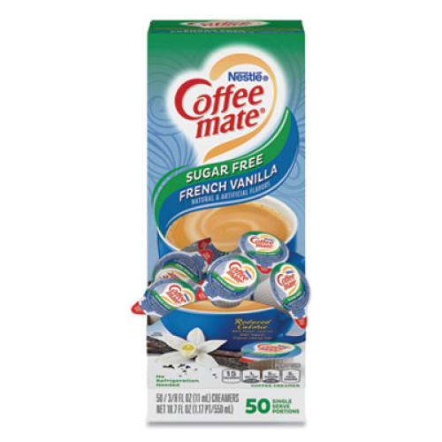 Coffee-mate Liquid Coffee Creamer， Sugar Free French Vanilla， 0.38 oz Mini Cups， 50/Box (91757) - Mycitystee
