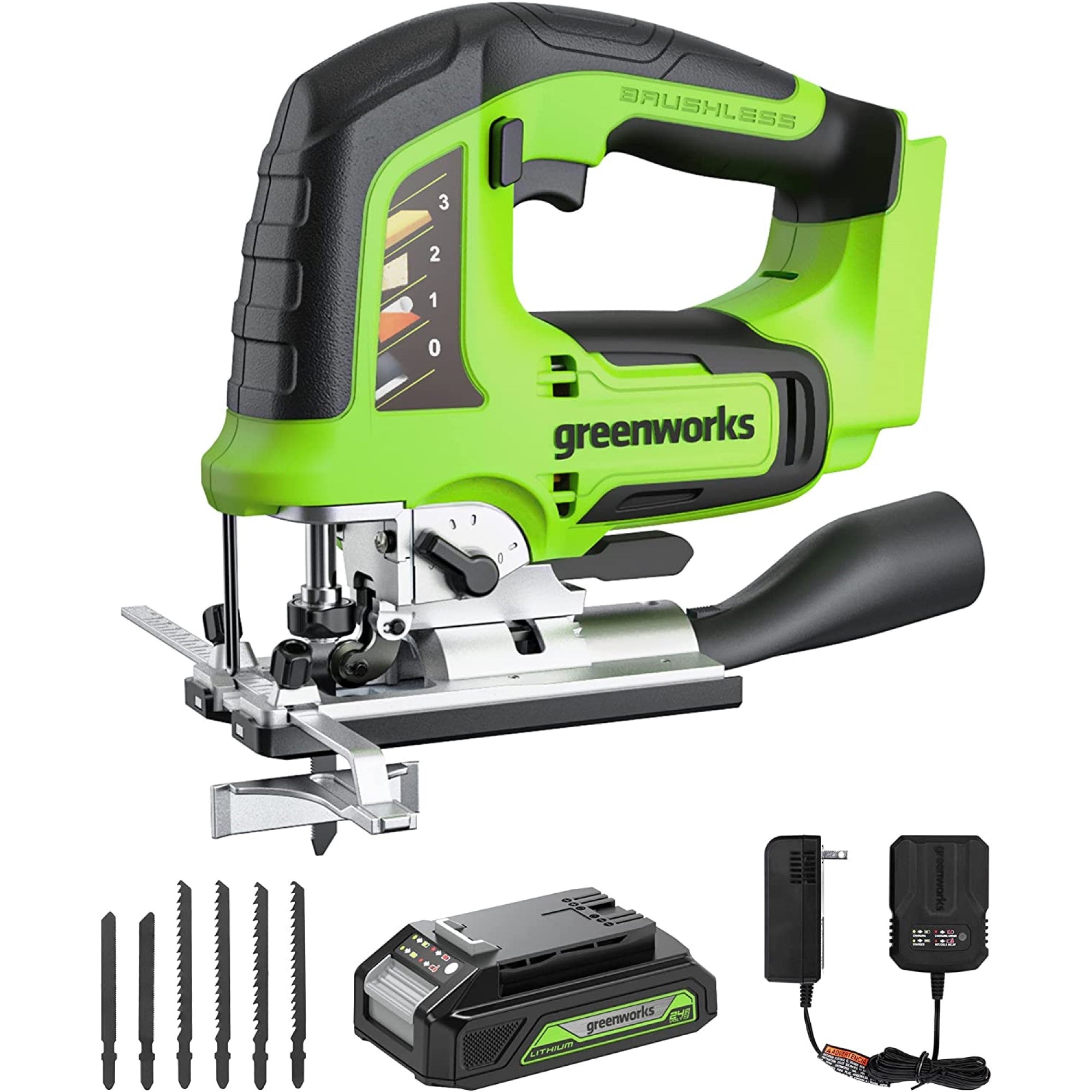 24V Cordless Battery Brushless Jig Saw w/ (1) 2 Ah Battery and Charger - Mycitystee