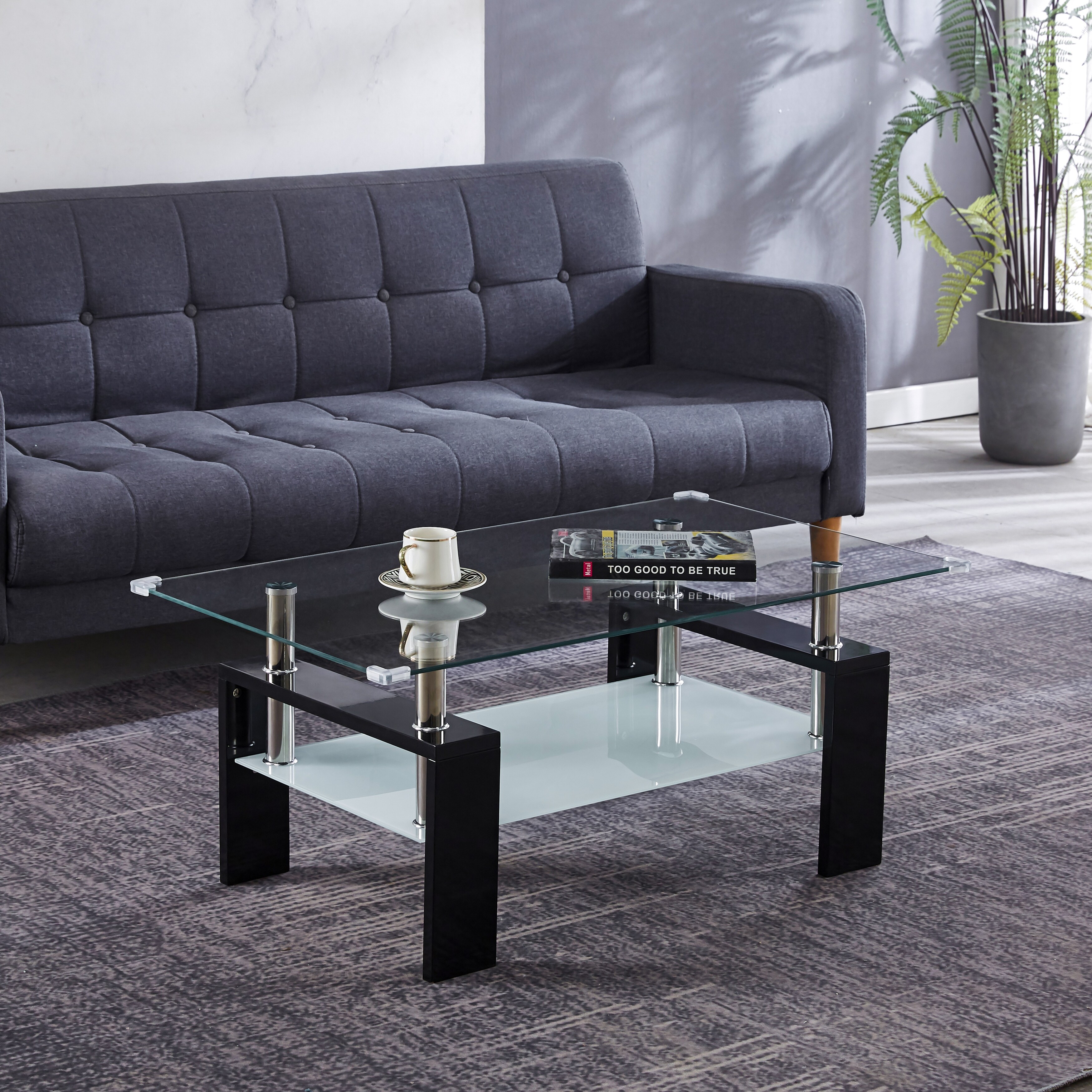 Coffee Table with Glass Top and Stainless Steel Legs - Mycitystee