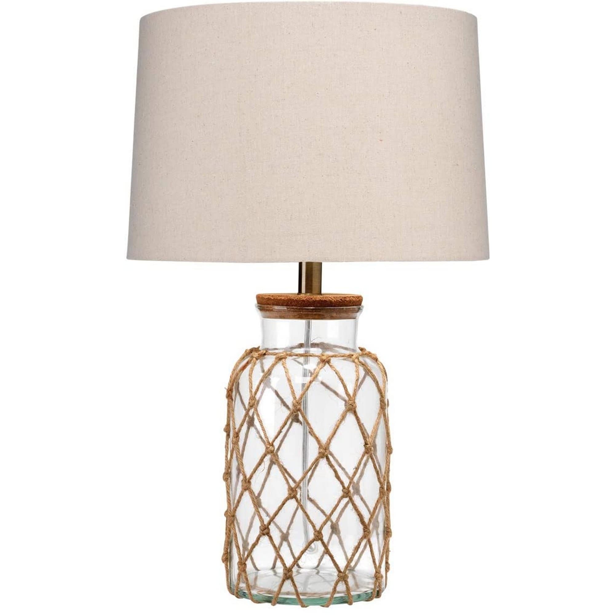Glass Table Lamp with Jute Wrapped Design， Clear and Brown - Mycitystee
