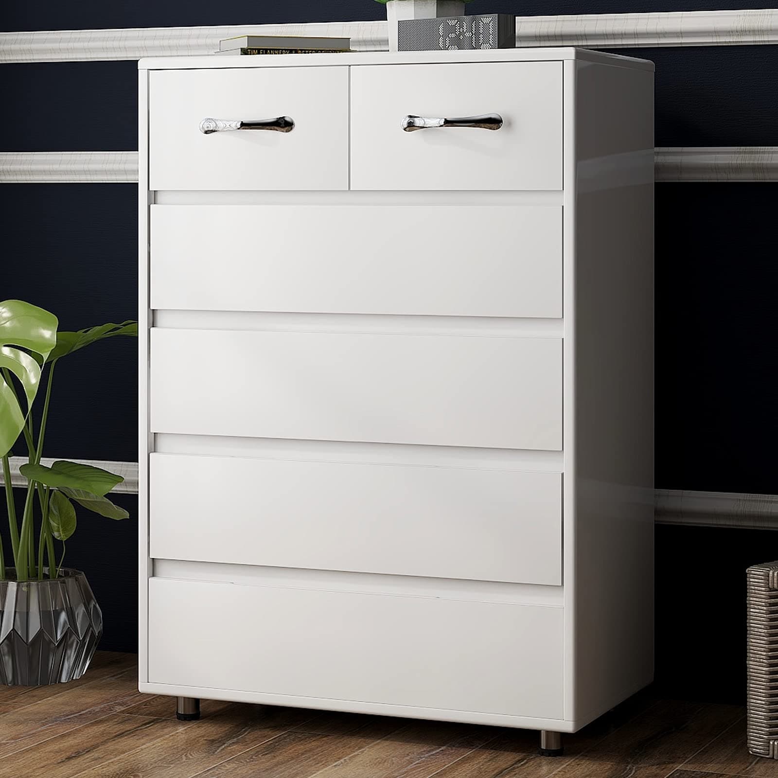 6 Drawers Dressers Chest of Drawer Bedroom Cabinet Tall Storage Nightstand Sidetable for Living Room (6 Drawers， White) - - 37668298 - Mycitystee