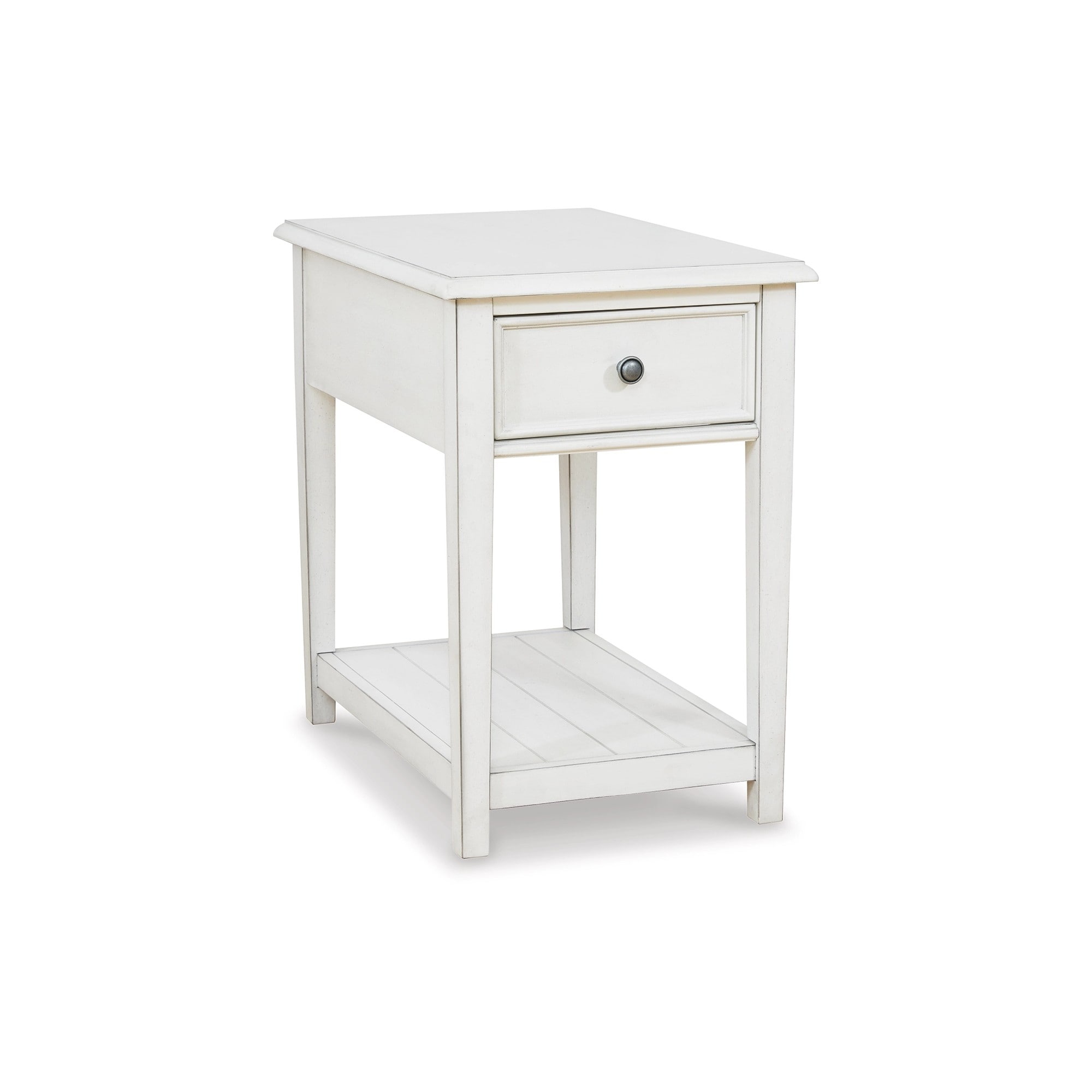 26 Inch Rectangular Side End Table， Whitewash Wood， Single Drawer and Shelf - Mycitystee
