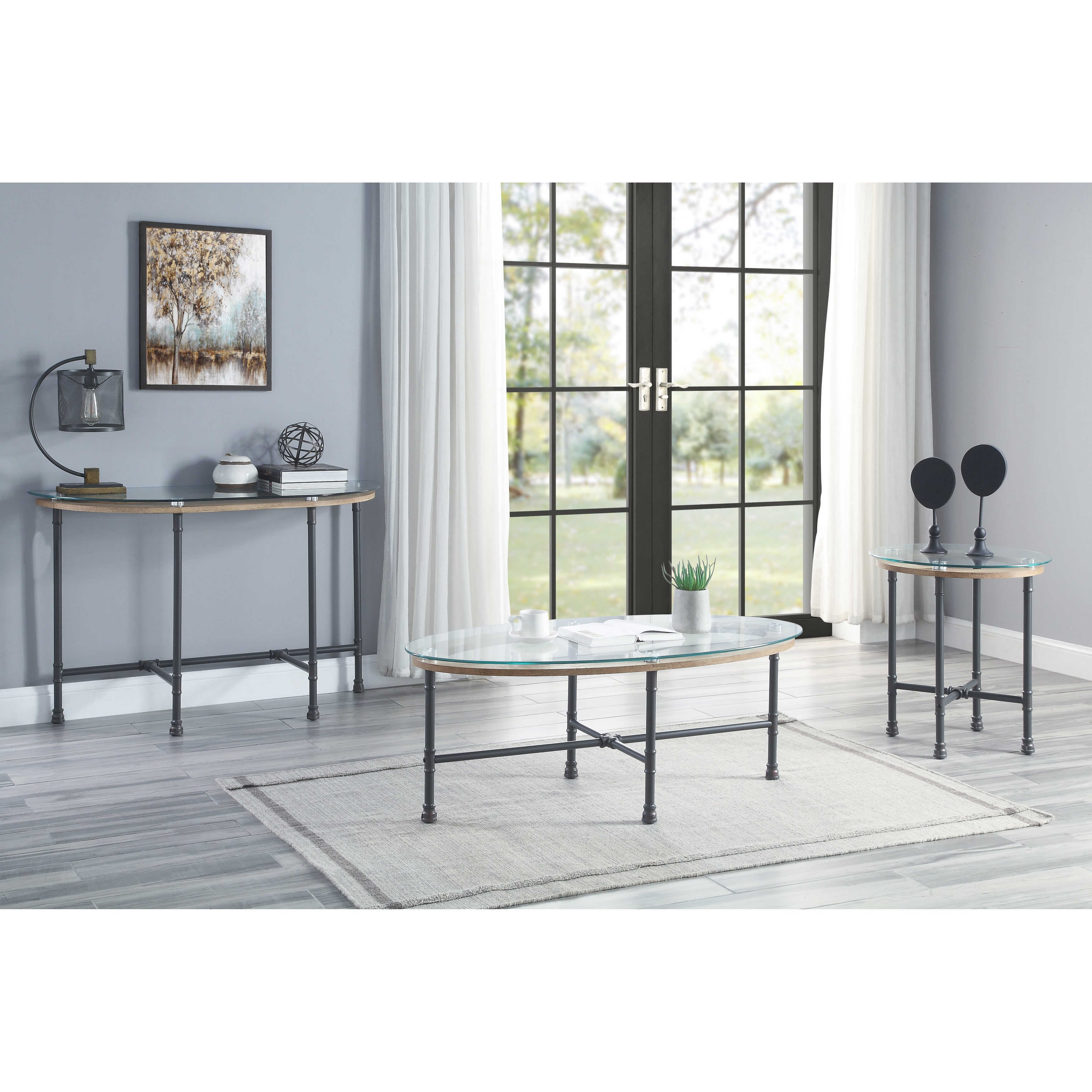 Coffee Table in Clear Glass and Sandy Gray Finish - Mycitystee