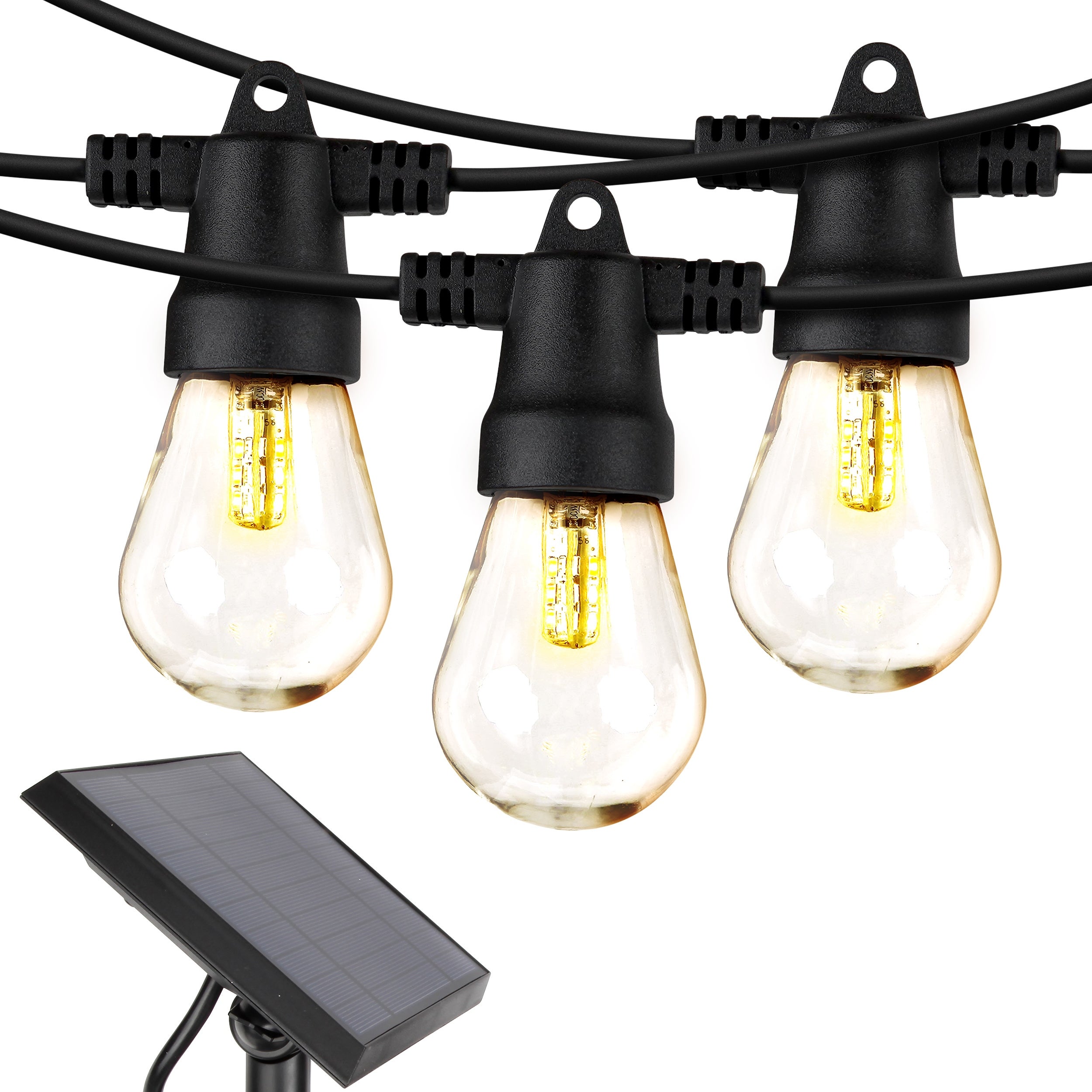 12 Plastic LED Bulbs， 27 Ft Commercial Grade Solar String Lights - 1W， 2700K - Mycitystee