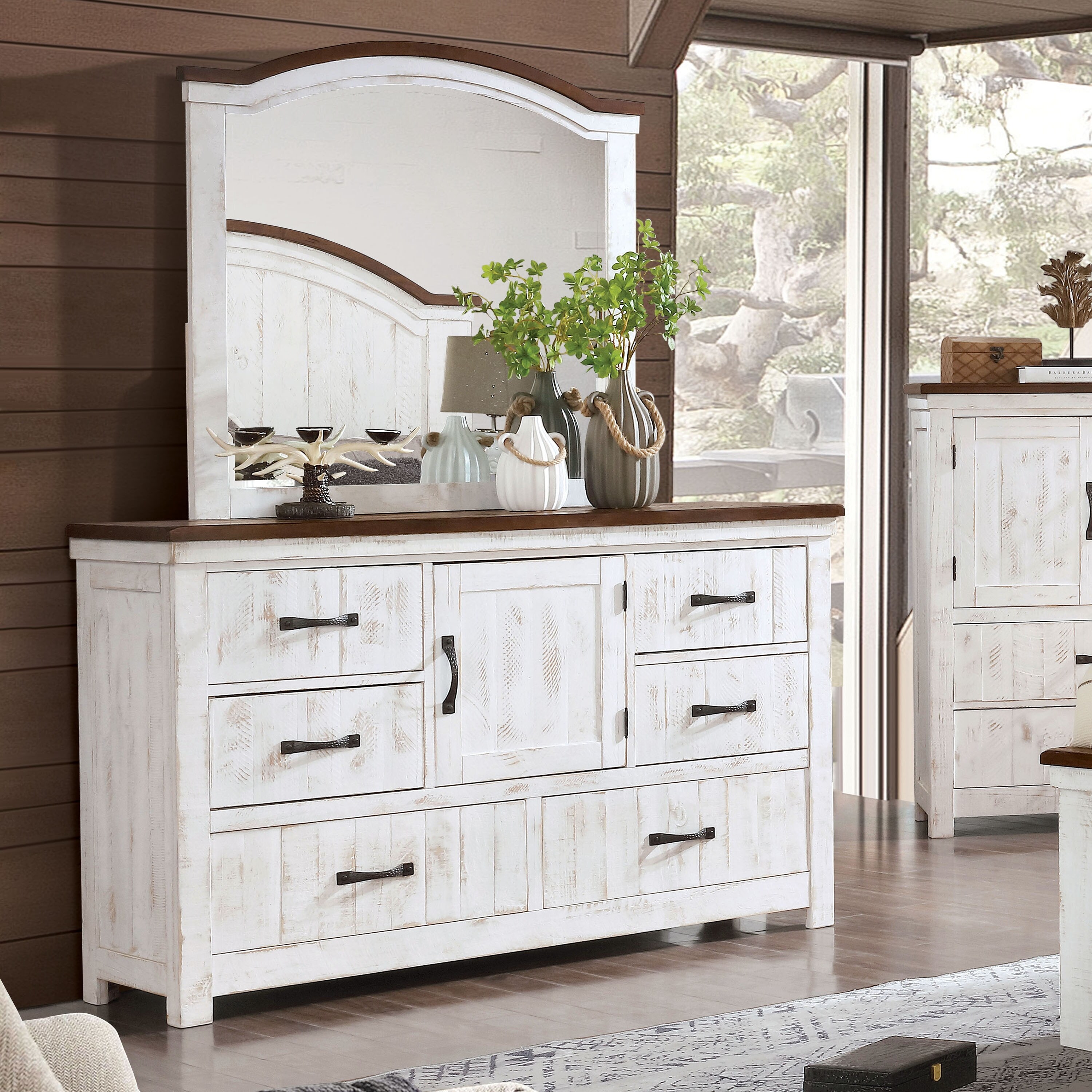 Furniture of America Ynez Farmhouse White Dresser and Mirror Set - - 31451312 - Mycitystee