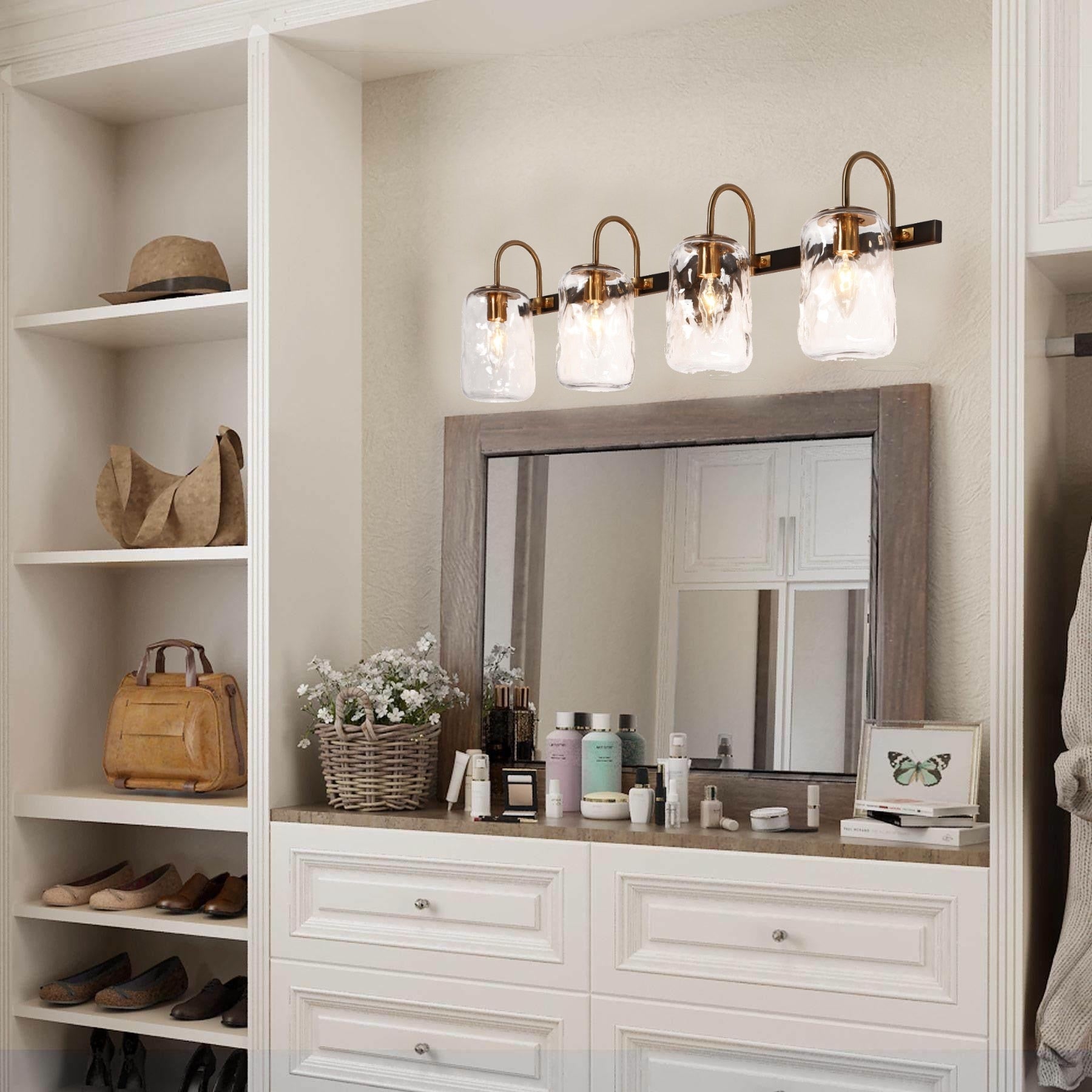 Kole Farmhouse 4-Light Wood Linear Bathroom Vanity Lights Mason Jars Wall Sconces - Mycitystee