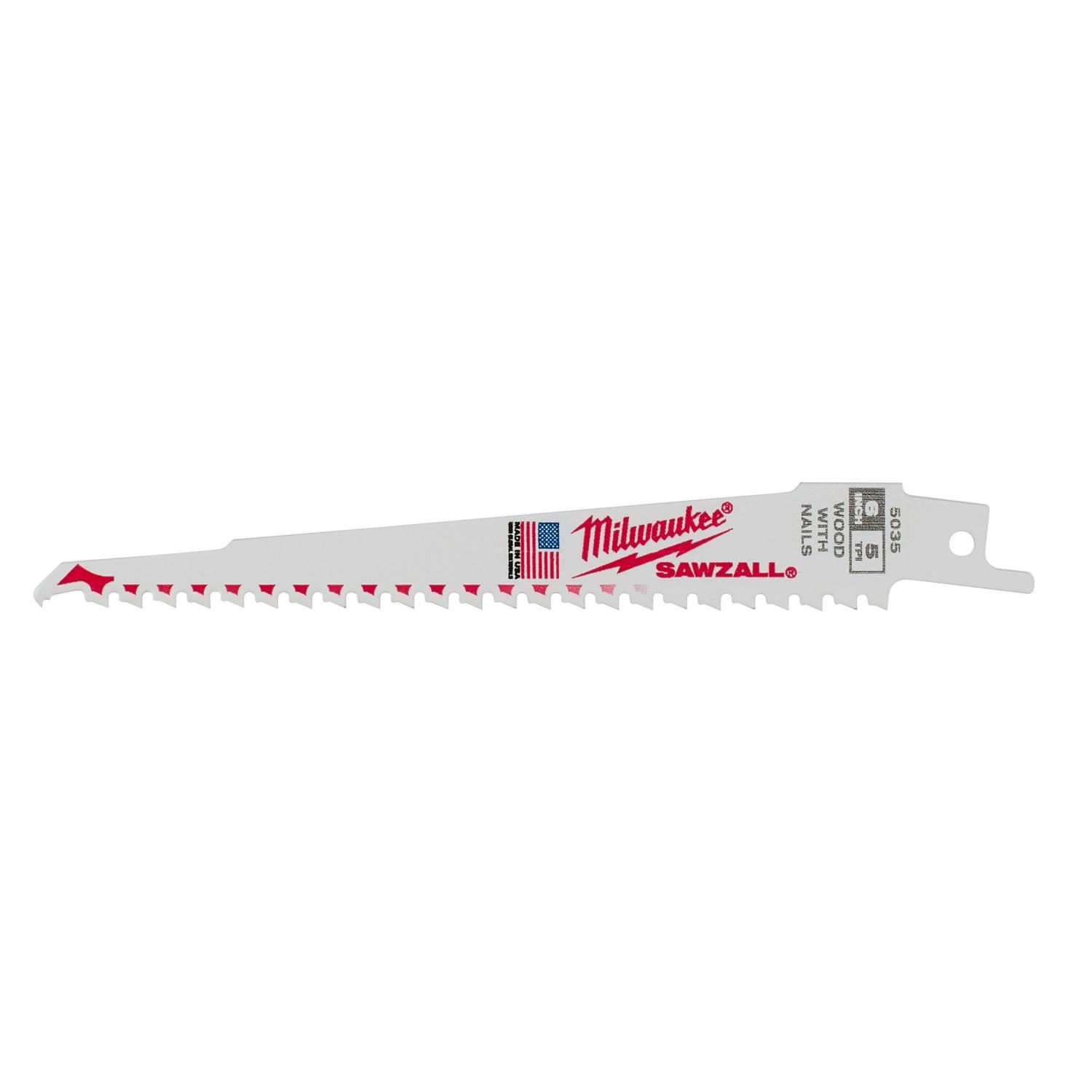 Milwaukee SAWZALL 6 in. Bi-Metal Reciprocating Saw Blade 5 TPI 1 pk - Mycitystee