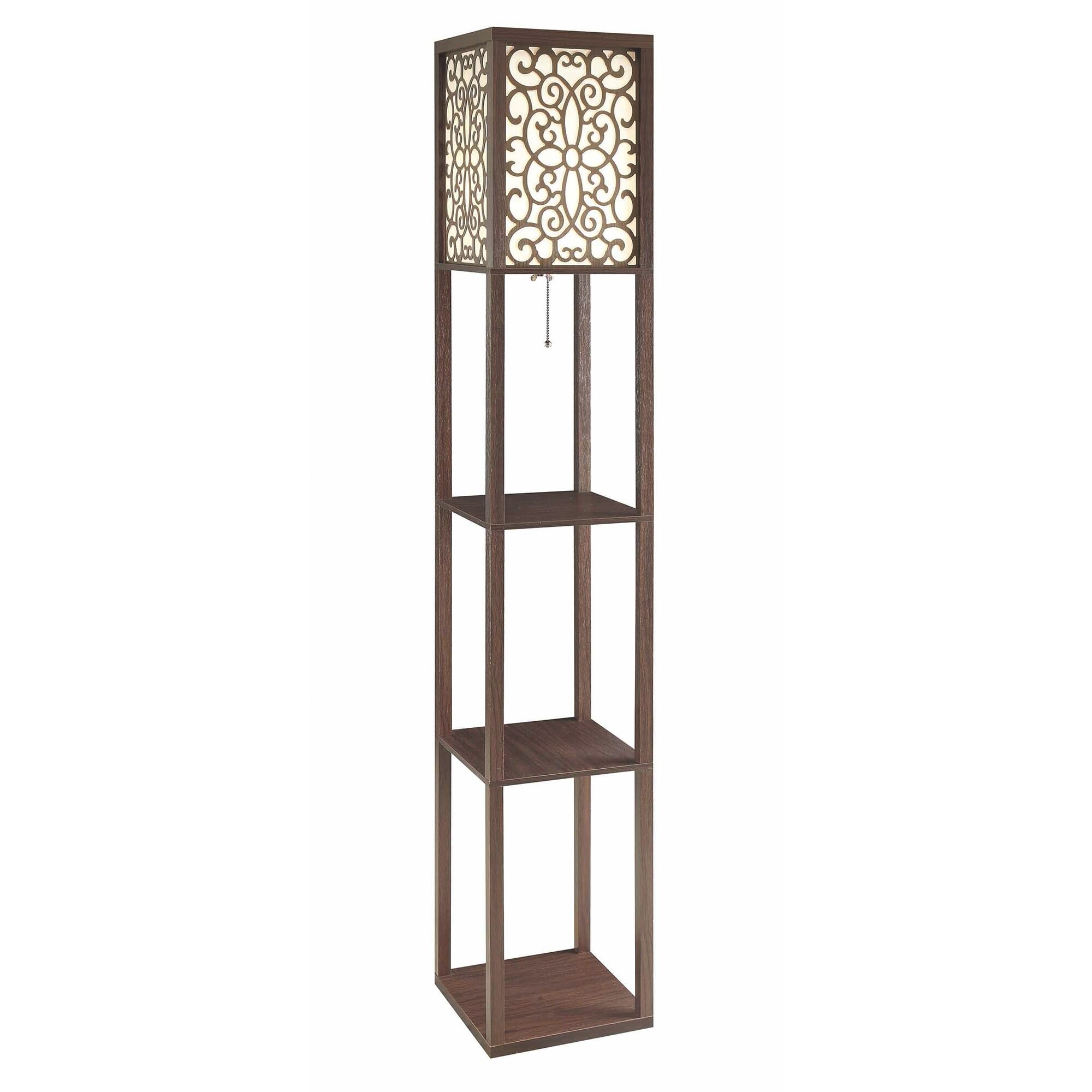 Veritas Traditional Cappuccino Wood Floor Lamp and Shelving Unit - Mycitystee