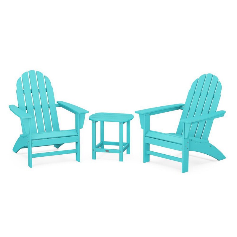 POLYWOOD Vineyard 3-Piece Adirondack Set w/ South Beach 18-Inch Side Table - Mycitystee