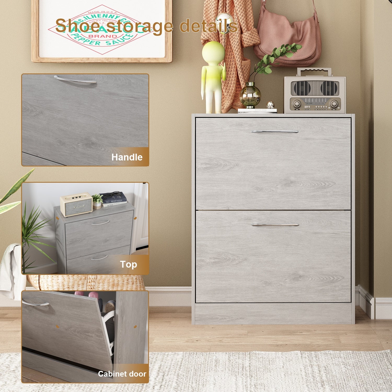 Grey Wood 12-Pair Shoe Storage Cabinet w/ 2 Flip Drawers by Kerrogee - - 35523724 - Mycitystee