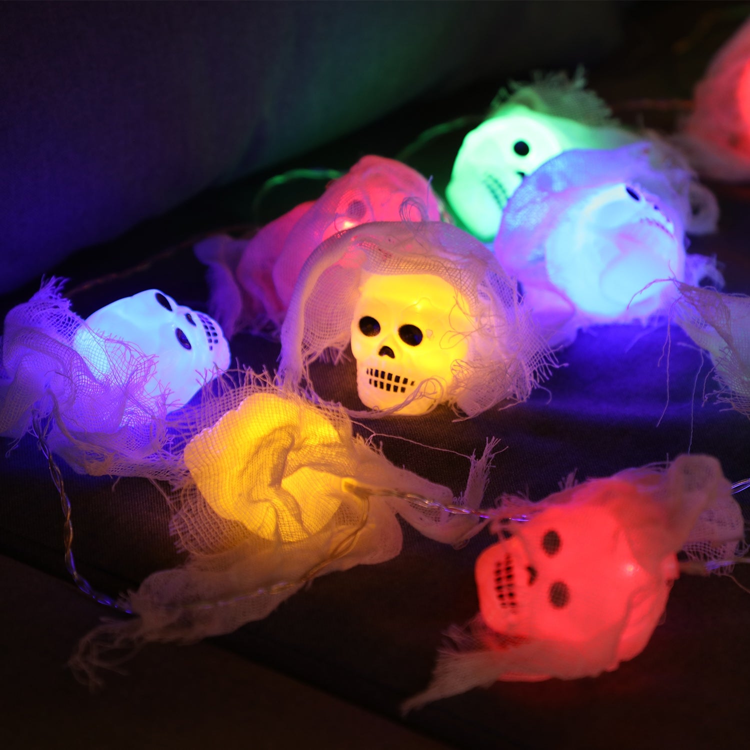 Halloween Skull Lights， 10 LEDs White Gauze String Lights - 1PACK - Mycitystee