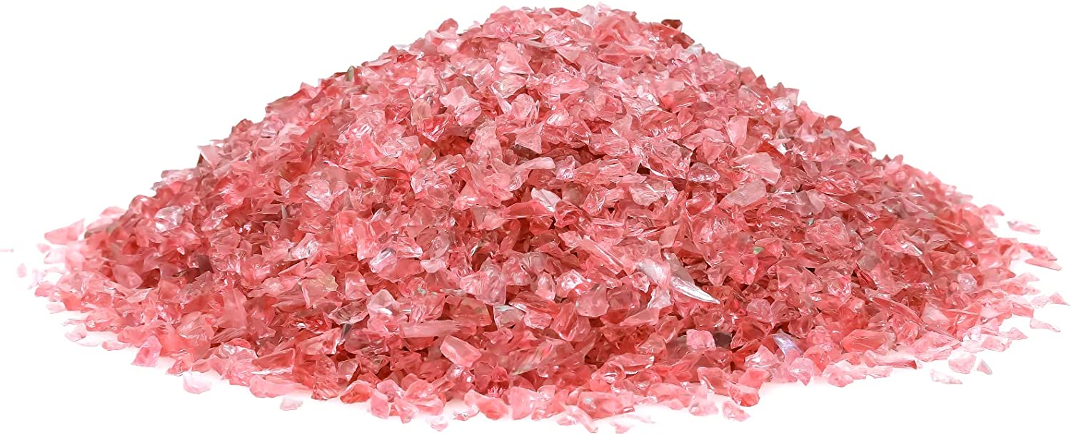 Pink Crushed Fire Glass Reflective Tempered Pebbles Gravel Marbles for Crafts Resin Art, Garden Decoration, Fireplace, 2 Pounds Jar 3-6mm - Mycitystee