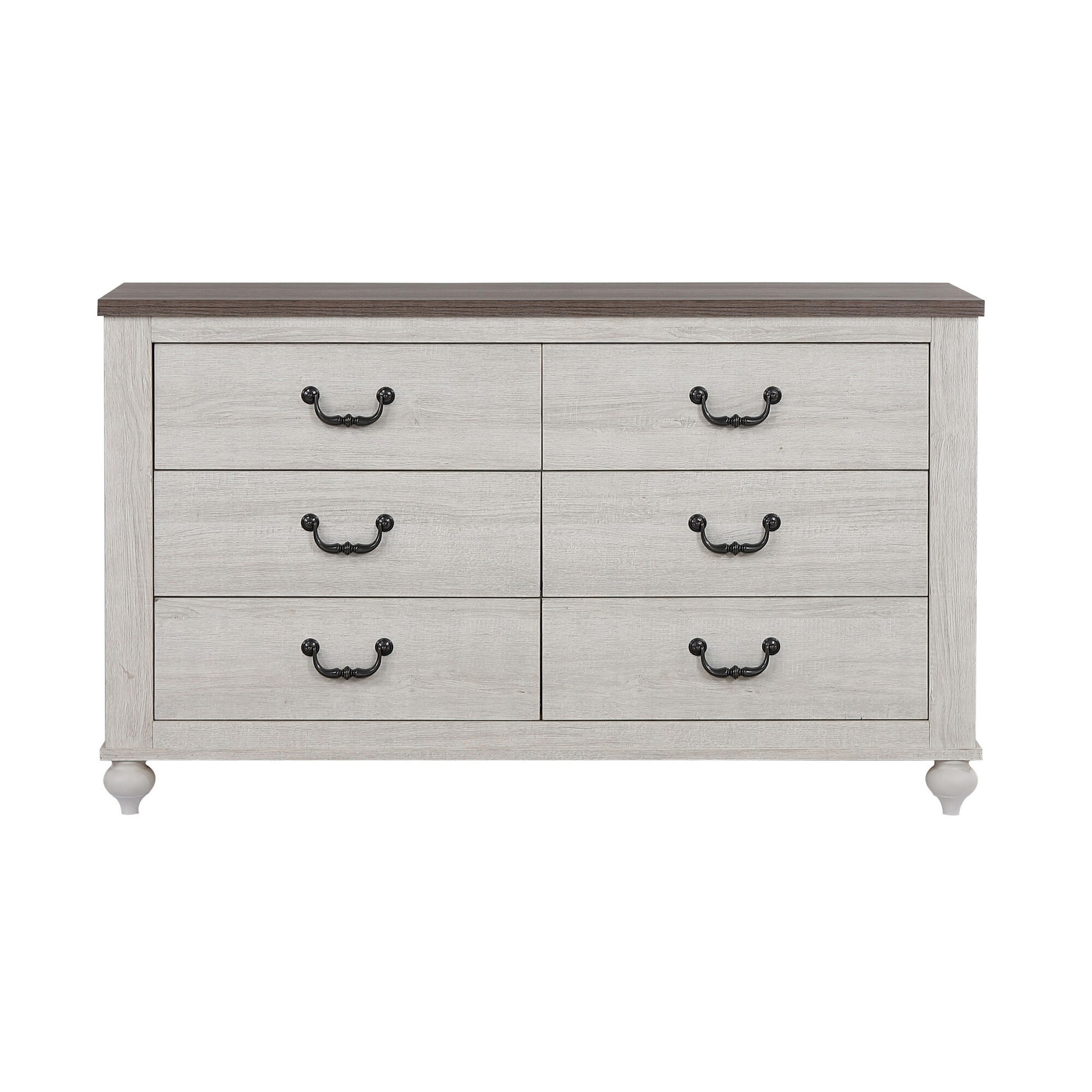 Wooden Dresser with 6 Drawers and Bun Legs， White and Brown - - 33992957 - Mycitystee