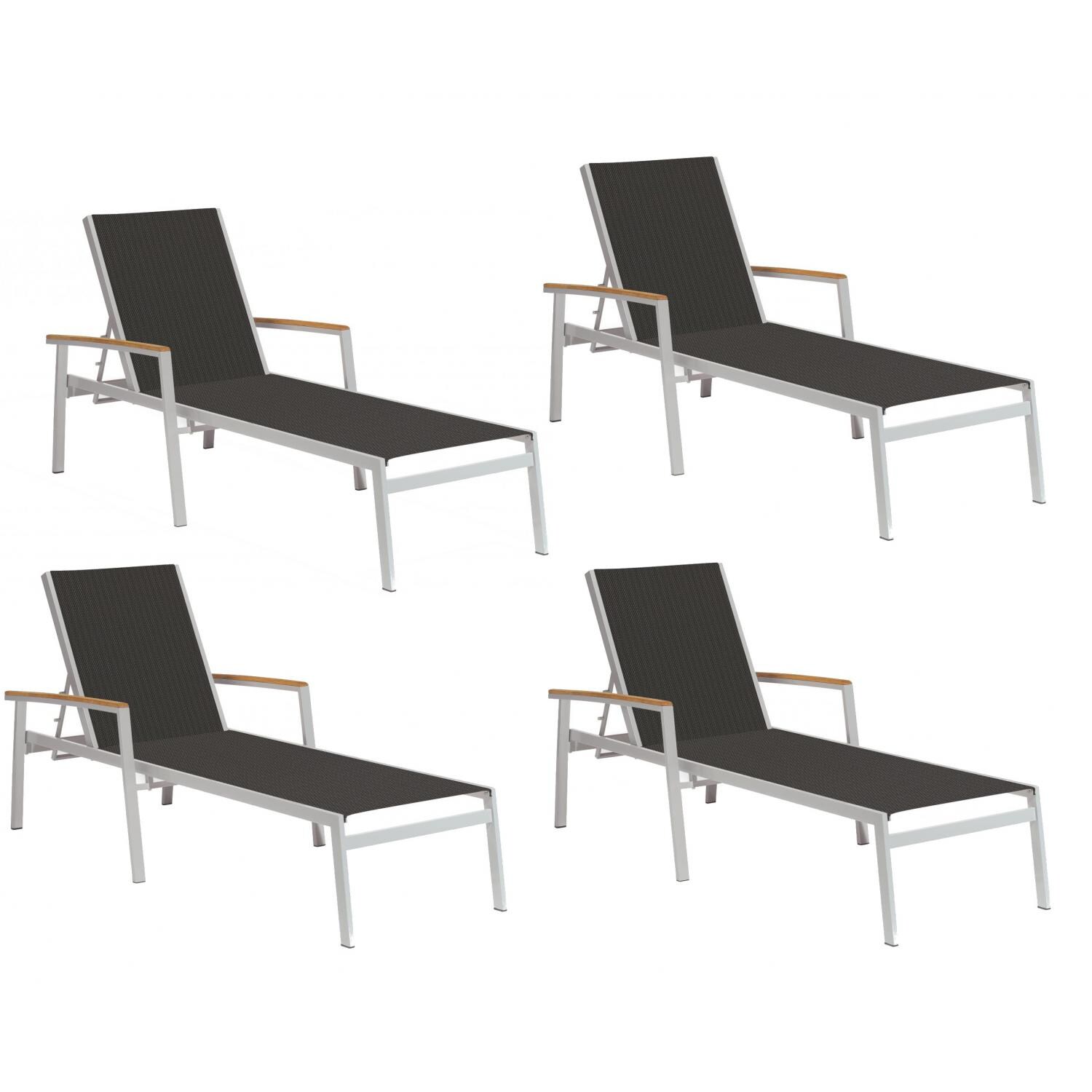 Travira 4 Piece Sling Patio Chaise Lounge Set W/ Black Sling and Tekwood Vintage Arm Caps By Oxford Garden - Mycitystee