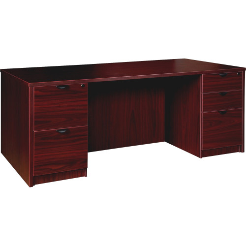 Lorell Prominence 2.0 Mahogany Laminate Double-Pedestal Desk - 5-Drawer (PD3672DPMY) - Mycitystee