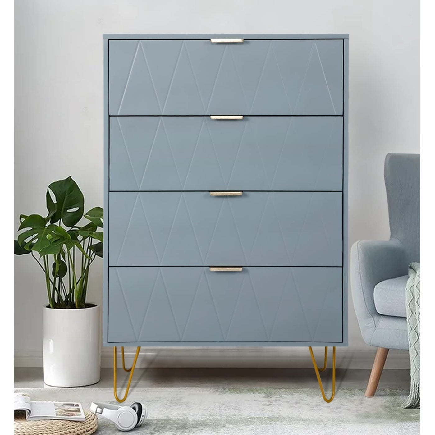 Blue Dresser for Bedroom with 4 Drawers， Modern Tall Chest of Drawer Wooden Storage Cabinet Organizer - as picture - - 37668913 - Mycitystee