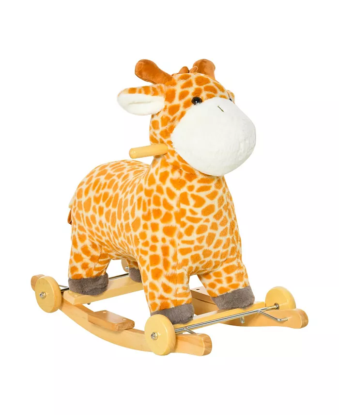 Qaba 2in1 Indoor Outdoor Giraffe Rocking Horse Car w  Sounds Wheels - Mycitystee