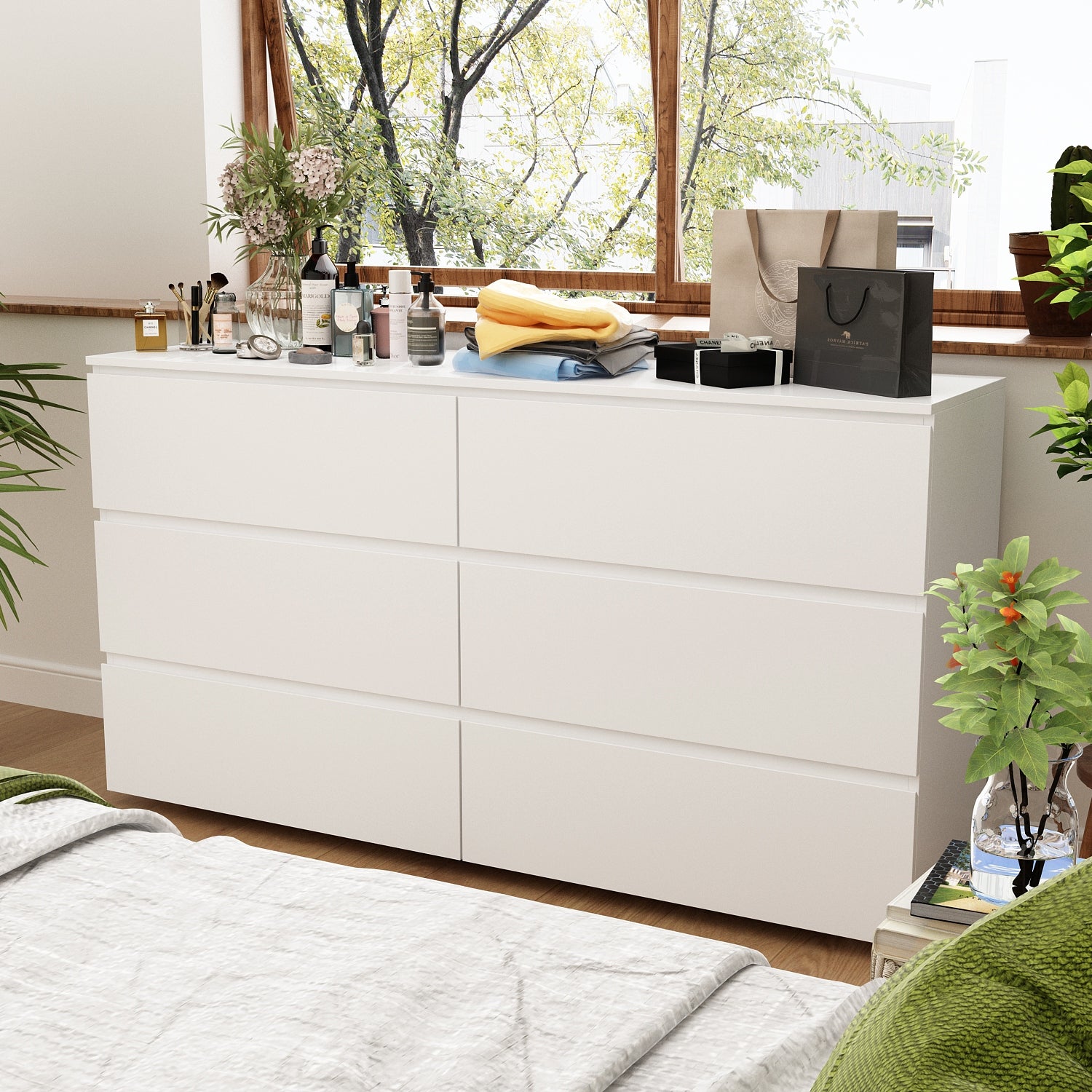Premium 59-inch 6 Drawers White Floor Double Dresser by Kerrogee - - 35523723 - Mycitystee