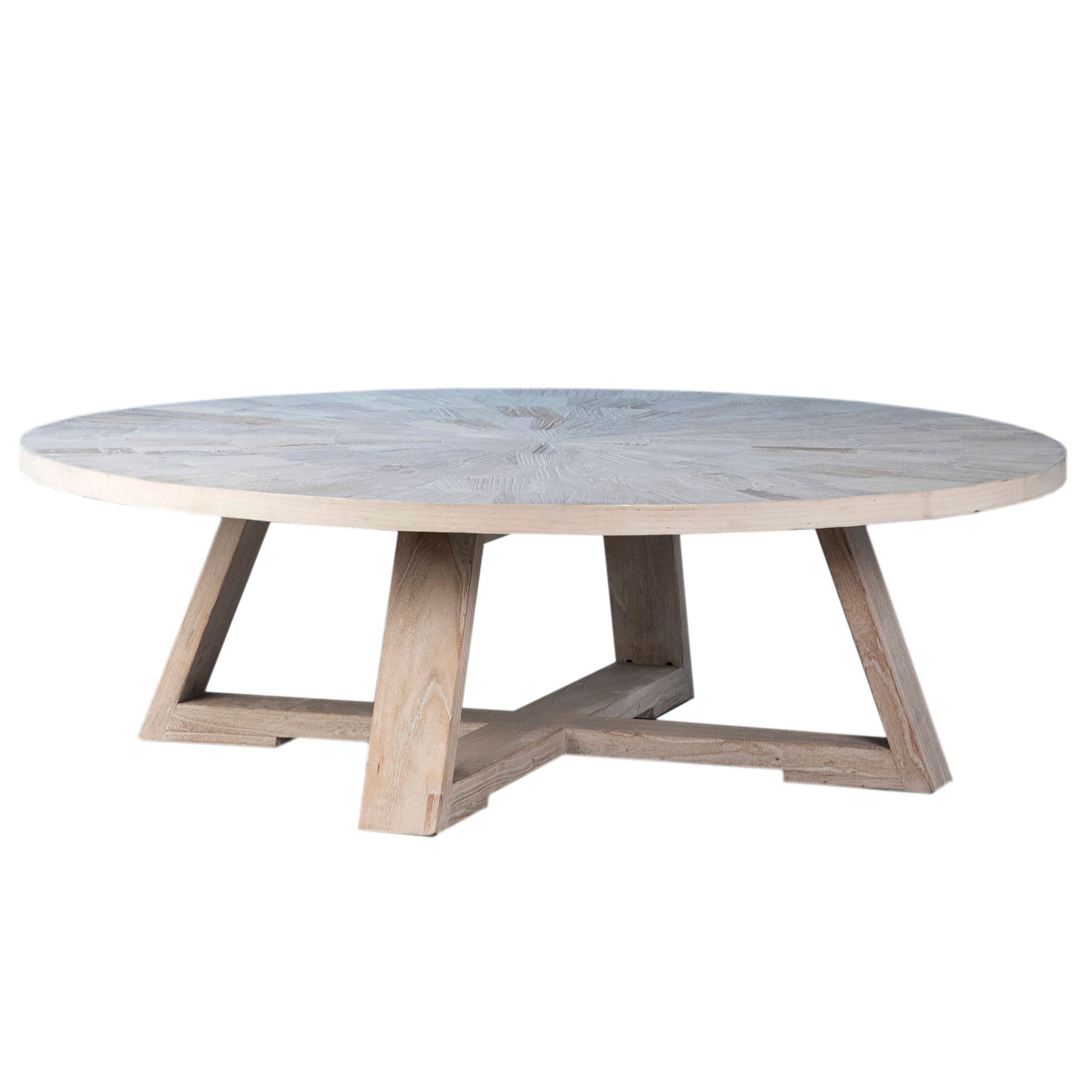 Evan 52-inch Round Reclaimed Elm Pedestal Coffee Table Finished in Light Wash Finish - Mycitystee