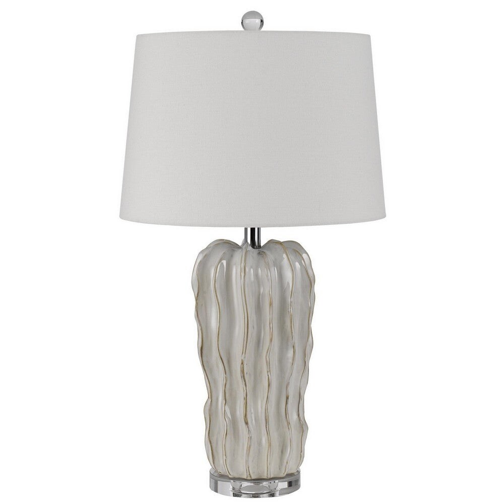 28 Inch Accent Table Lamp， Hardback Fabric Shade， Embossed Ceramic， Pearl - 16L x 16W x 28H in inches - Mycitystee