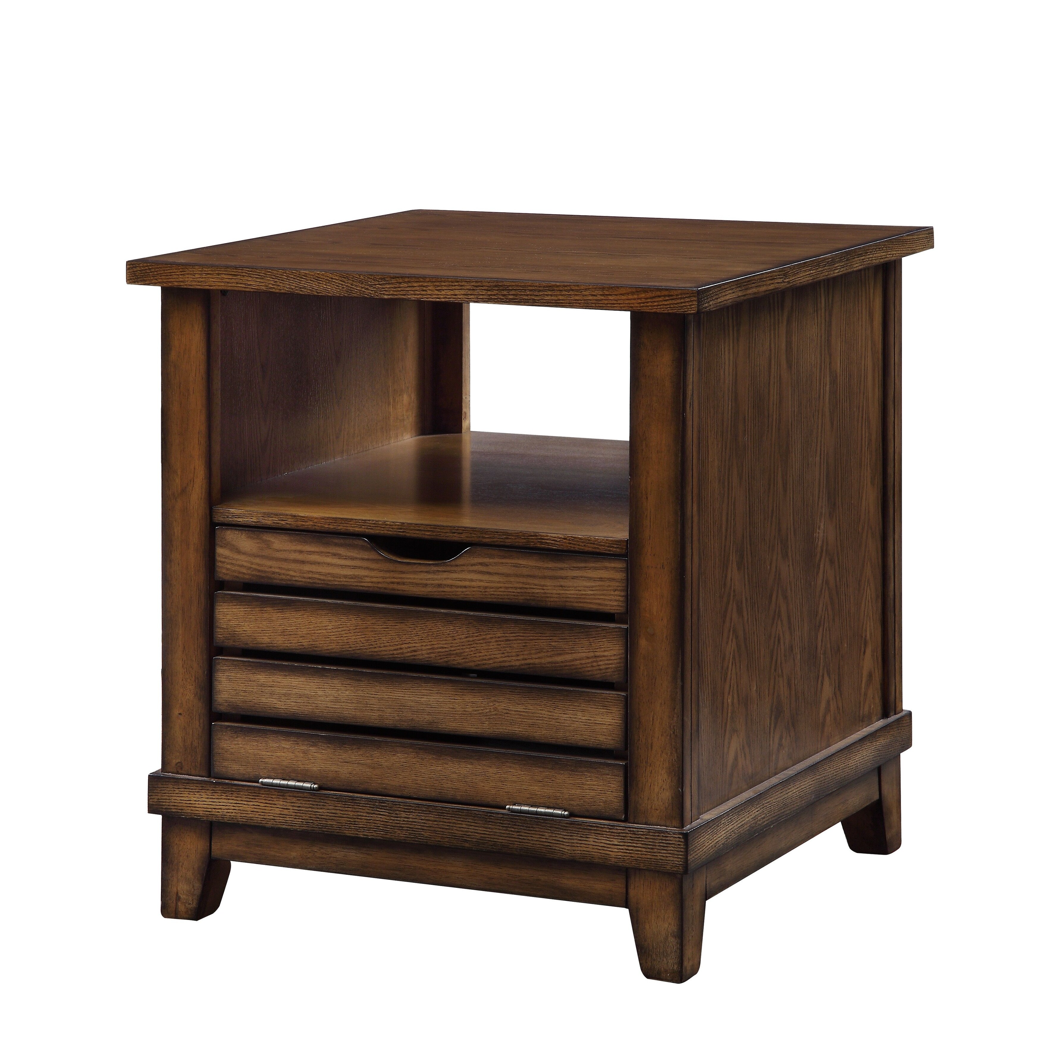 Transitional Style Gabriella End Table with Open Compartment and Drop-Down Doors， Oak - Mycitystee